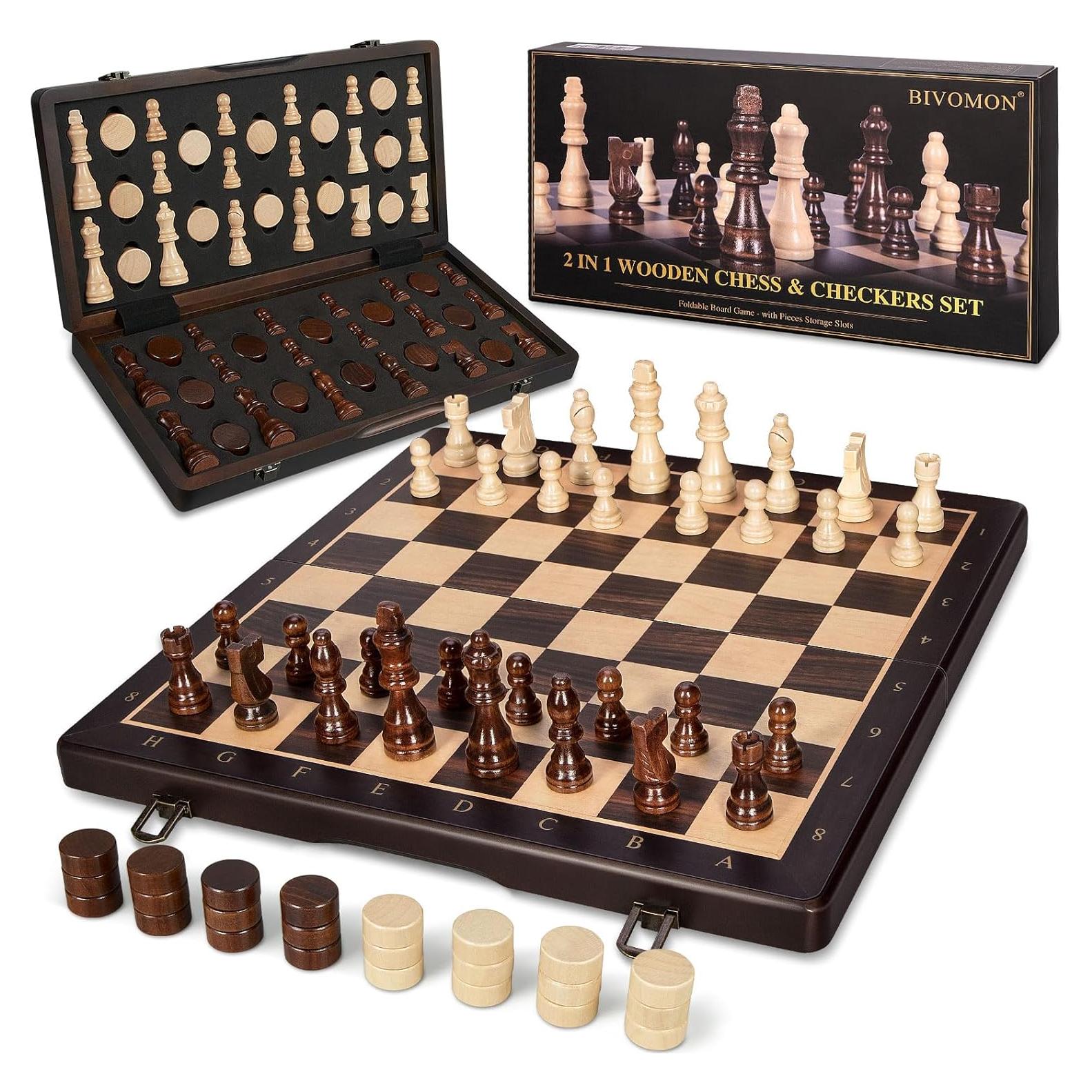 Juego de Ajedrez y Damas Magnético BIVOMON 2 en 1 Plegable 39.5 cm