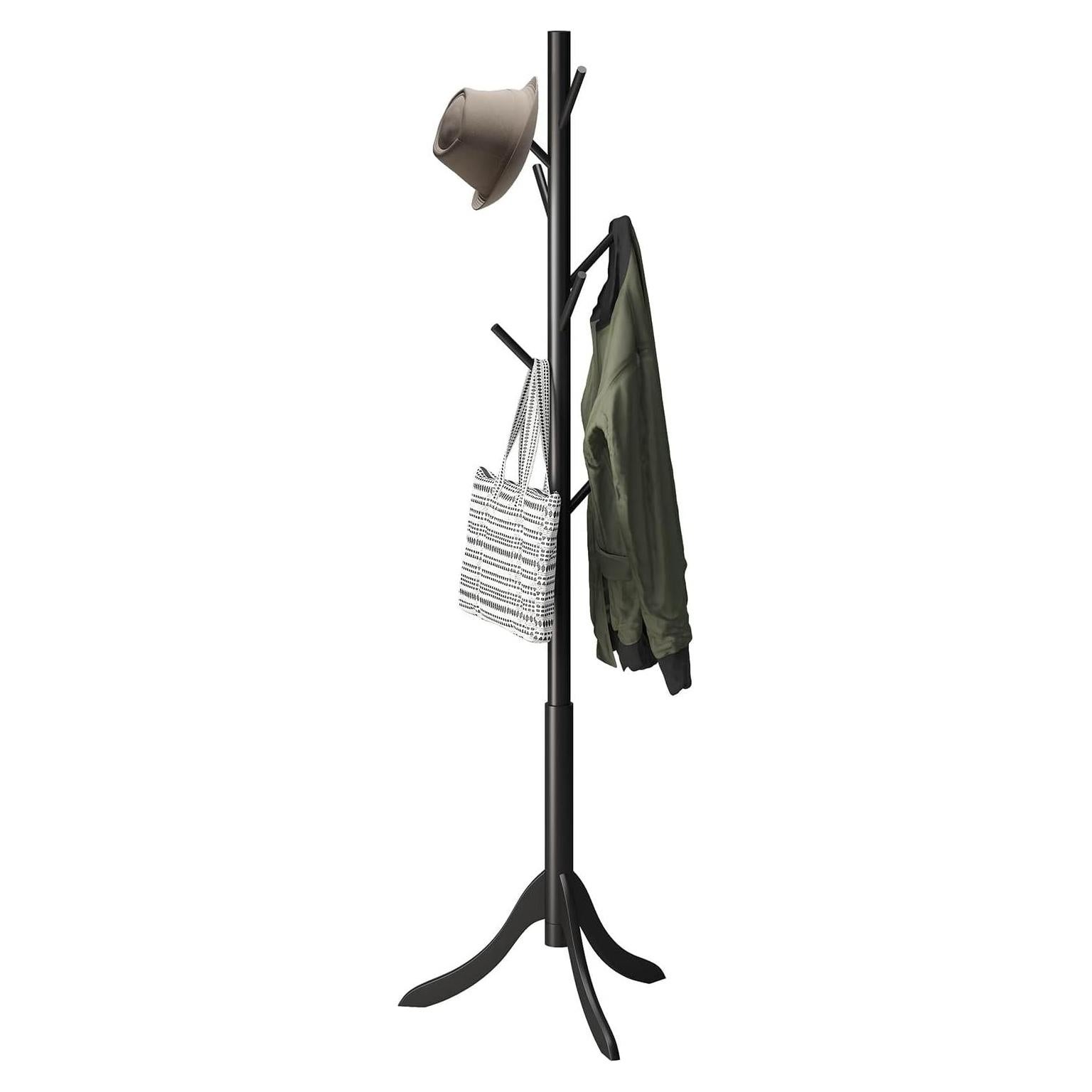 Perchero de Pie Kiplant Negro de Bambú con 8 Ganchos