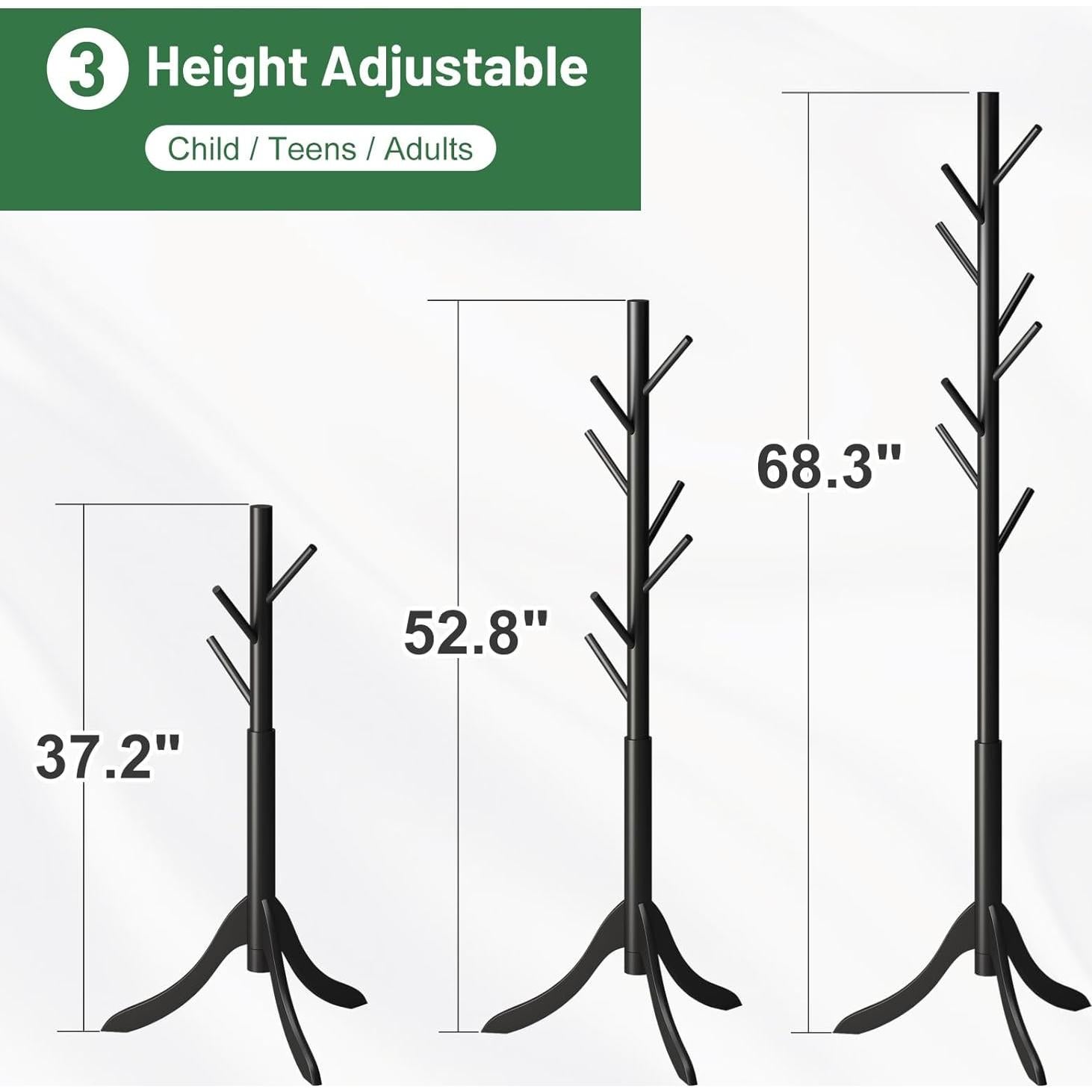 Perchero de Pie Kiplant Negro de Bambú con 8 Ganchos