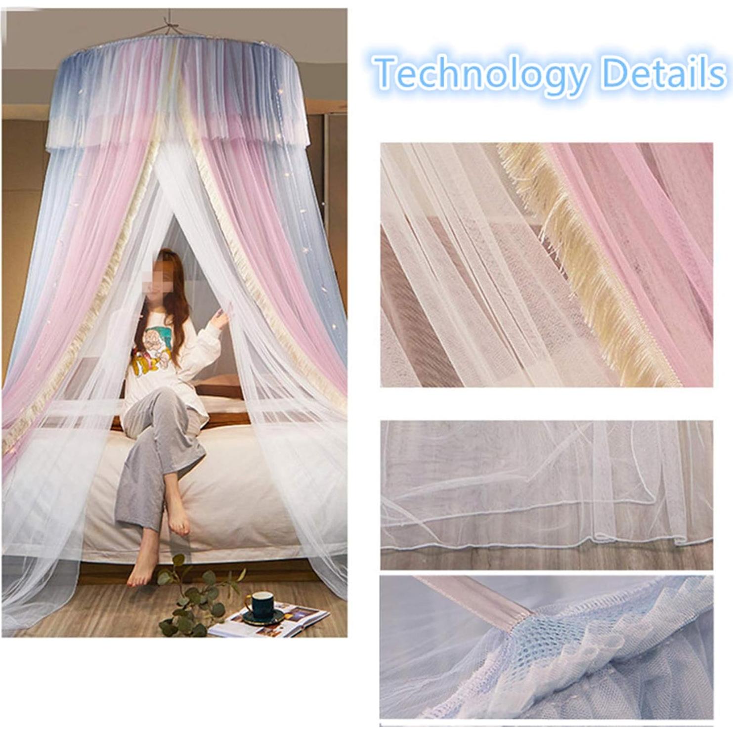 Dosel de Cama Princesa VETHIN Doble Capa 101.6cm Azul/Rosa/Blanco