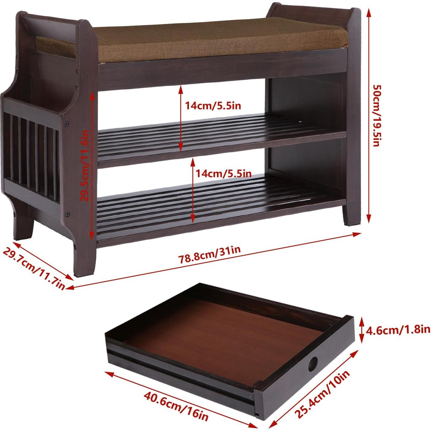 Banco de Almacenamiento YUKOOL de Bambú 79 cm con Cojín