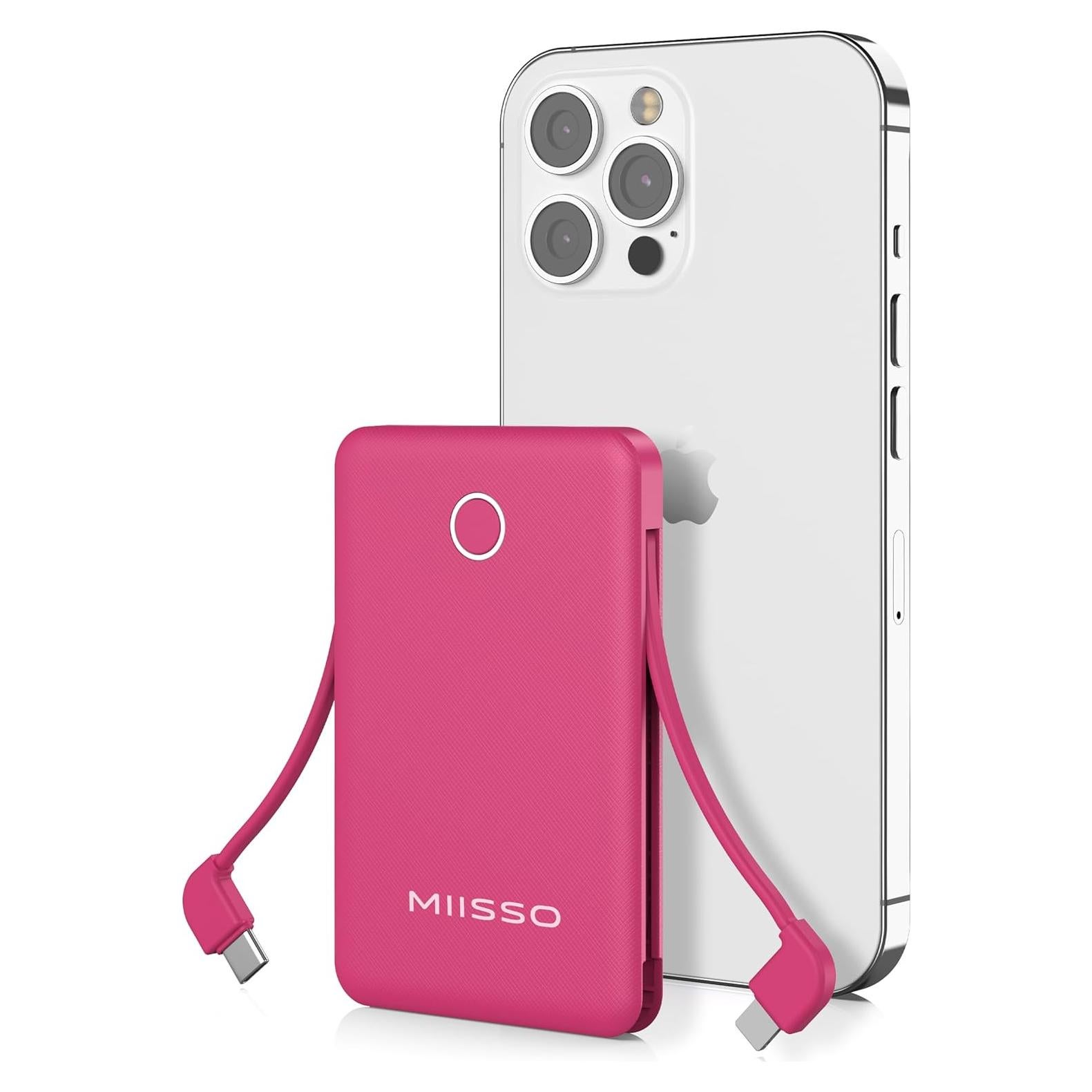 Cargador Portátil MIISSO 6000mAh Rojo Ciruela con Cables