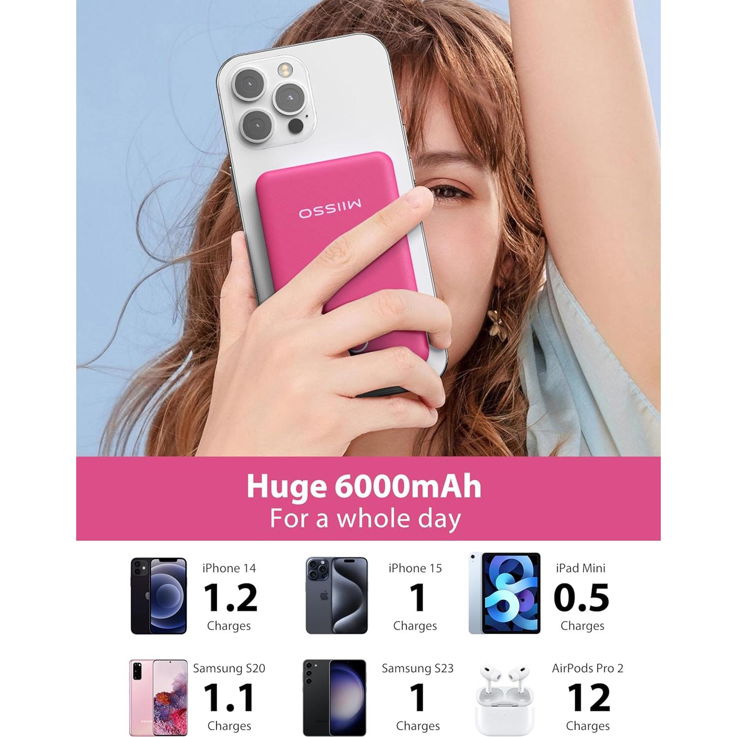 Cargador Portátil MIISSO 6000mAh Rojo Ciruela con Cables