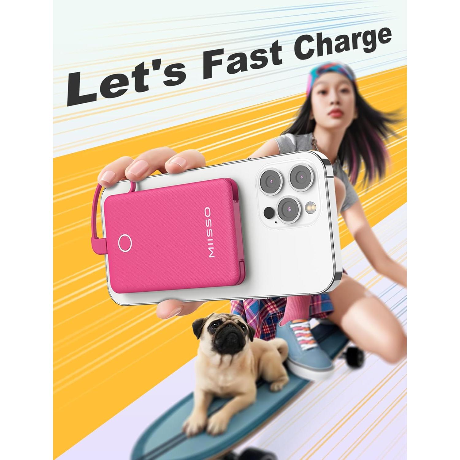 Cargador Portátil MIISSO 6000mAh Rojo Ciruela con Cables