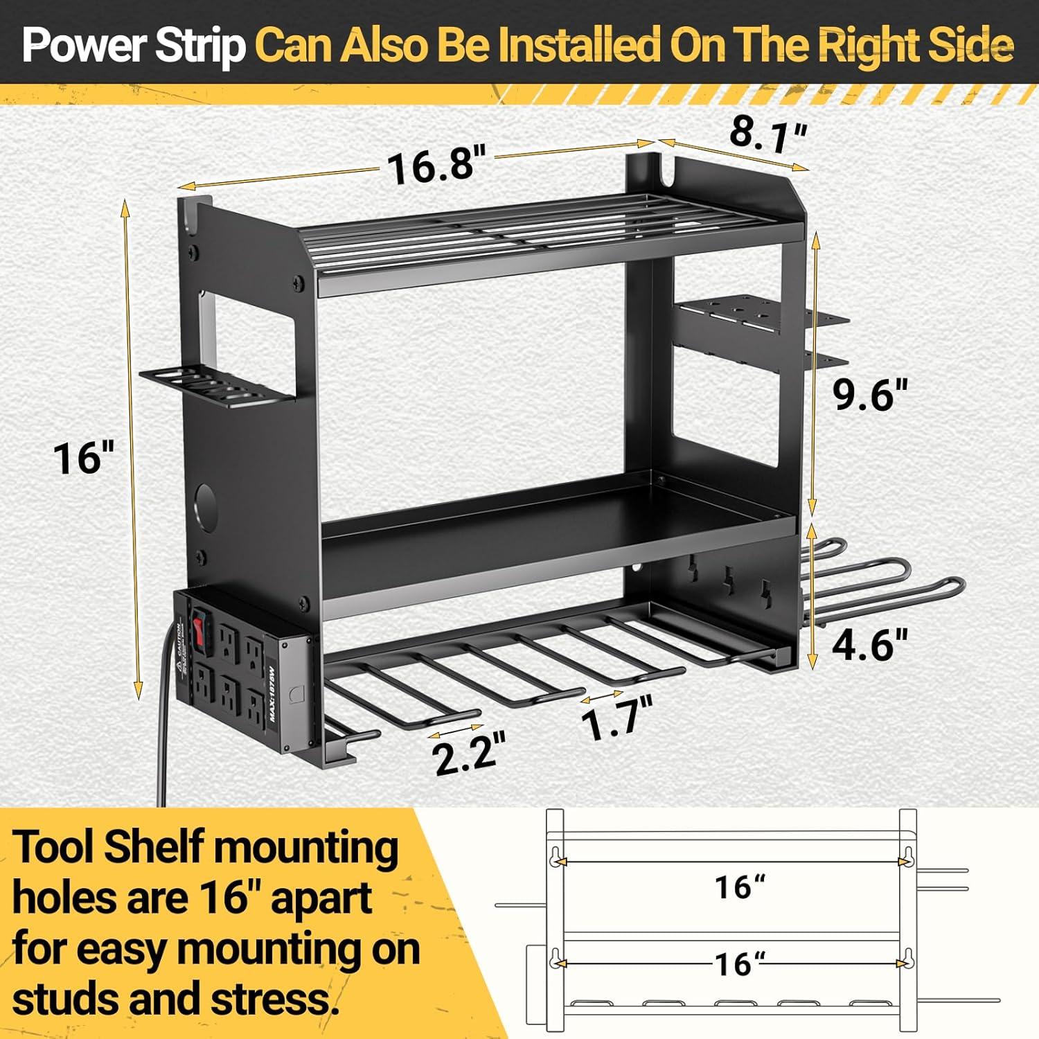 Organizador de Herramientas YYR Montaje en Pared con Regleta - Negro