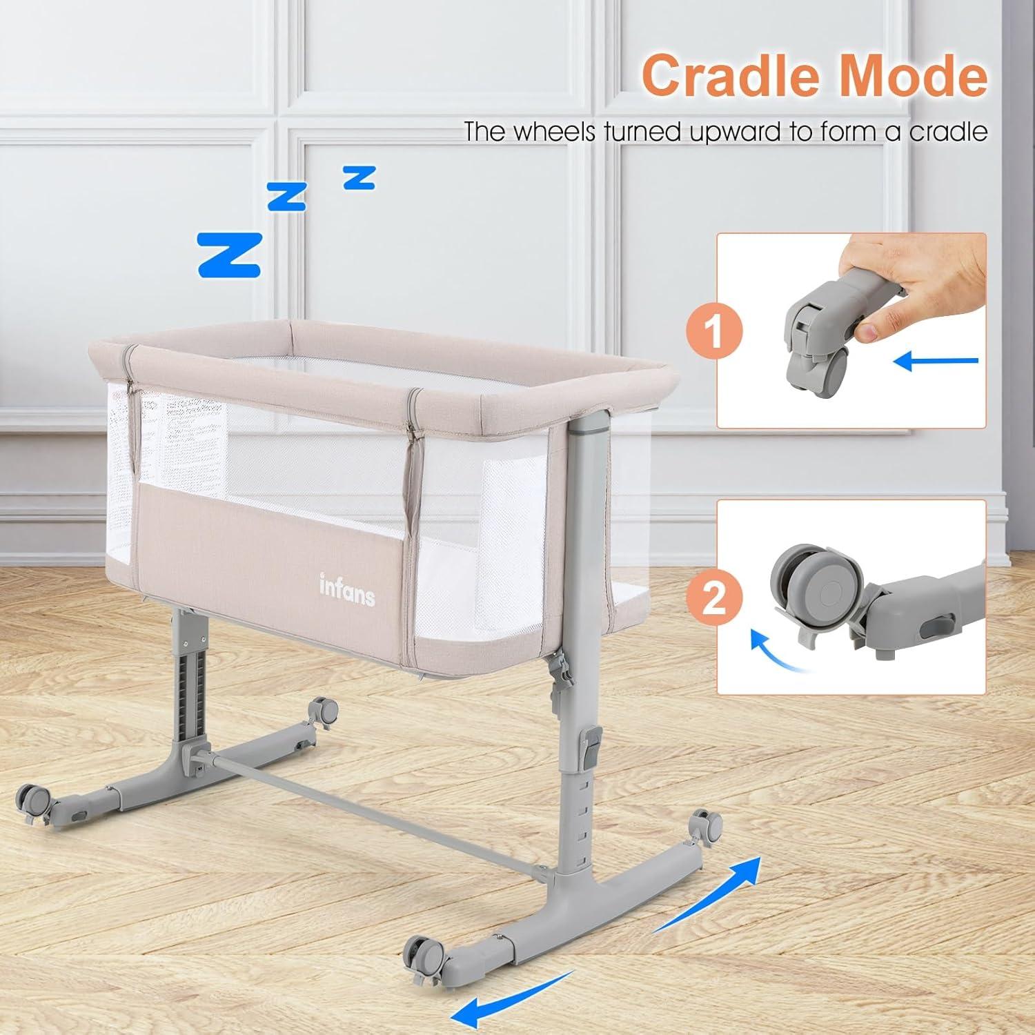 Cuna Lateral INFANS 3 en 1 Plegable con Colchón Beige