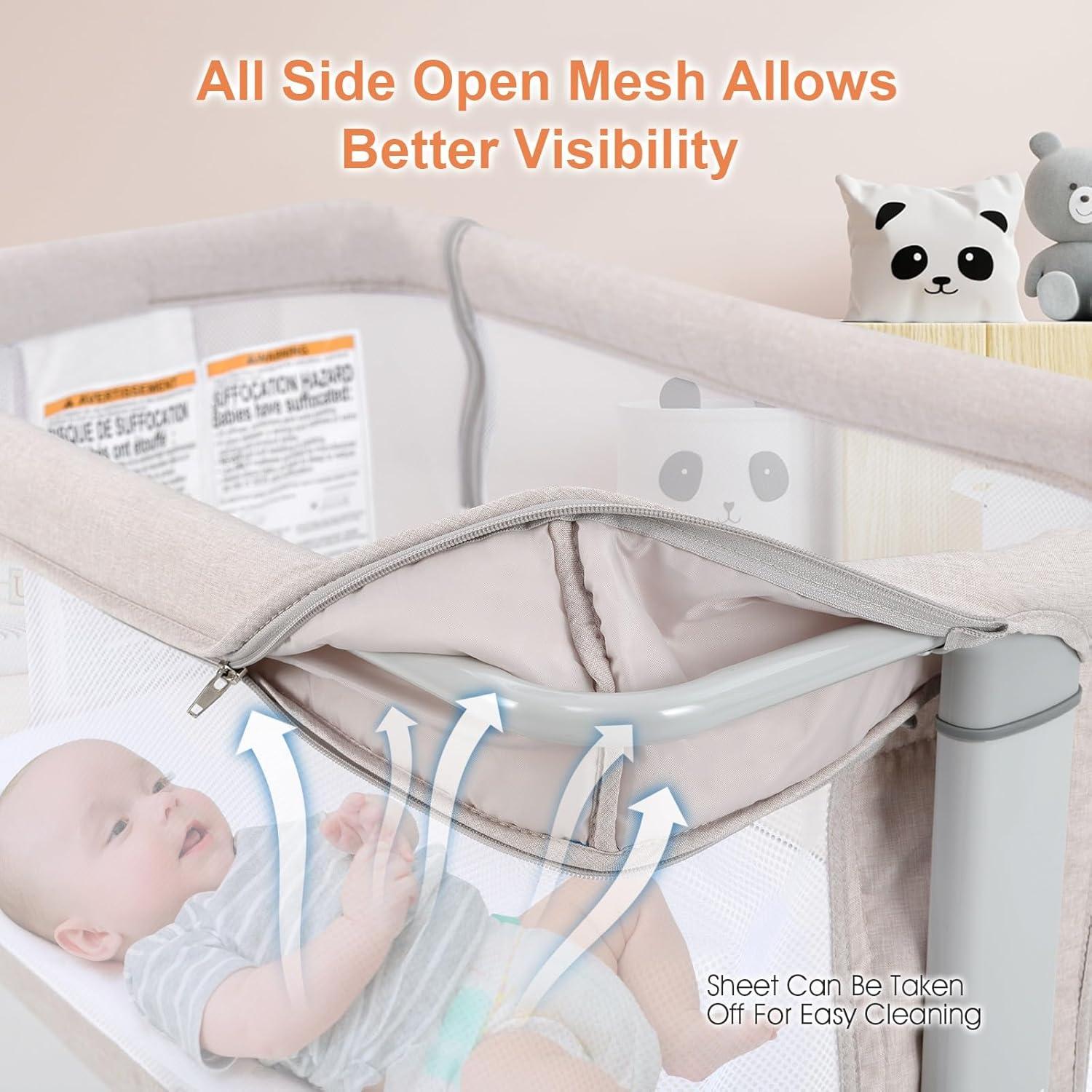 Cuna Lateral INFANS 3 en 1 Plegable con Colchón Beige