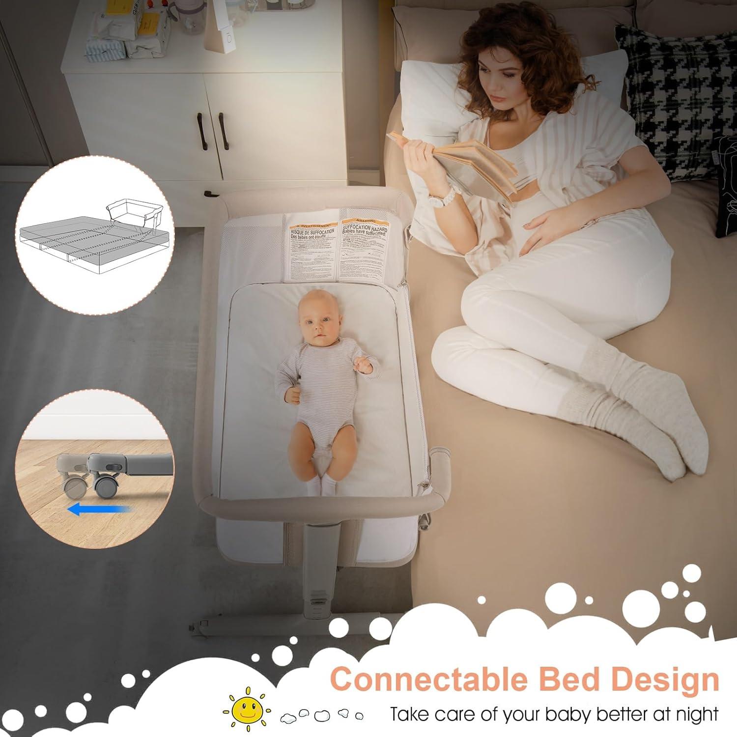 Cuna Lateral INFANS 3 en 1 Plegable con Colchón Beige