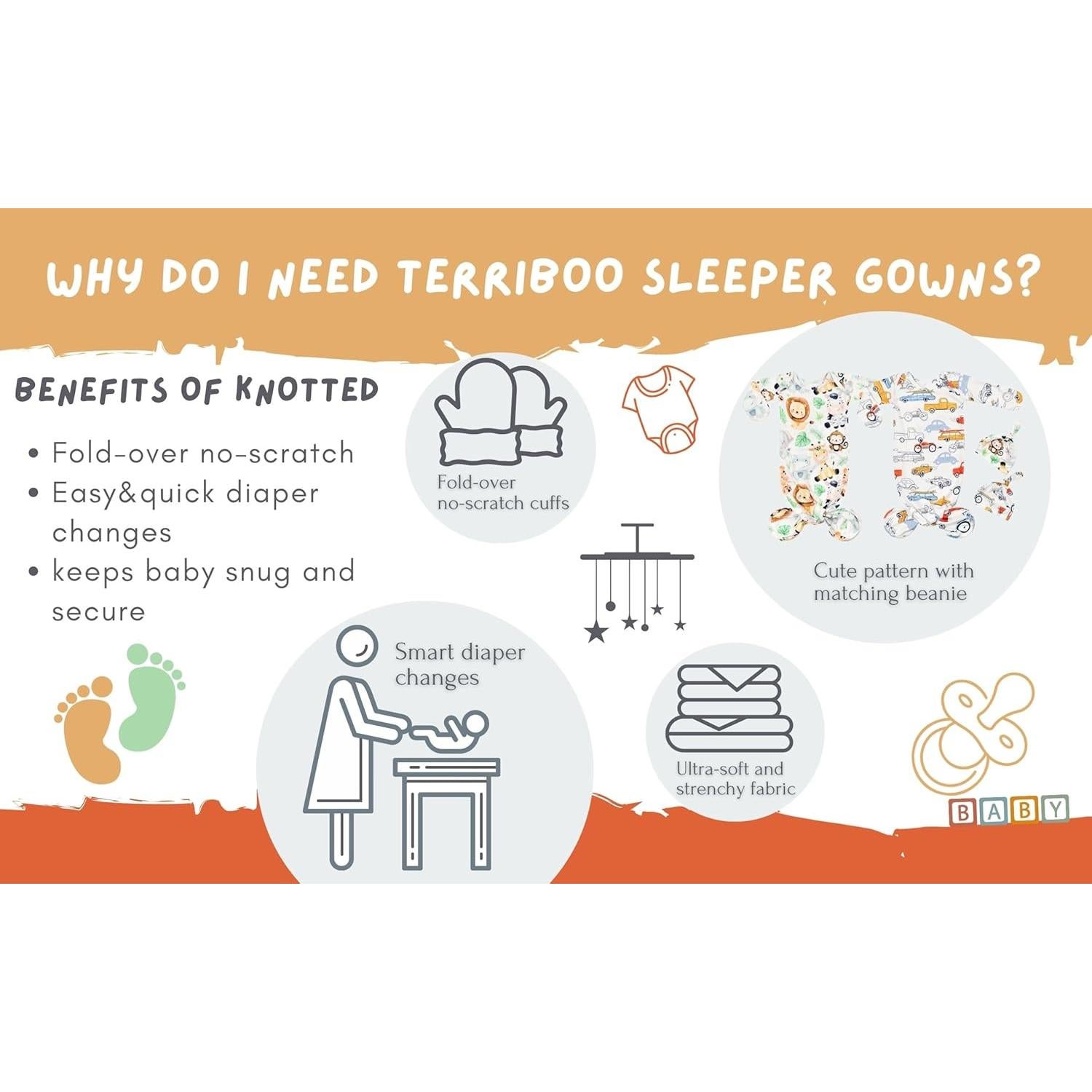 Conjunto de vestido de manga larga Terriboo 0-3 meses con gorro