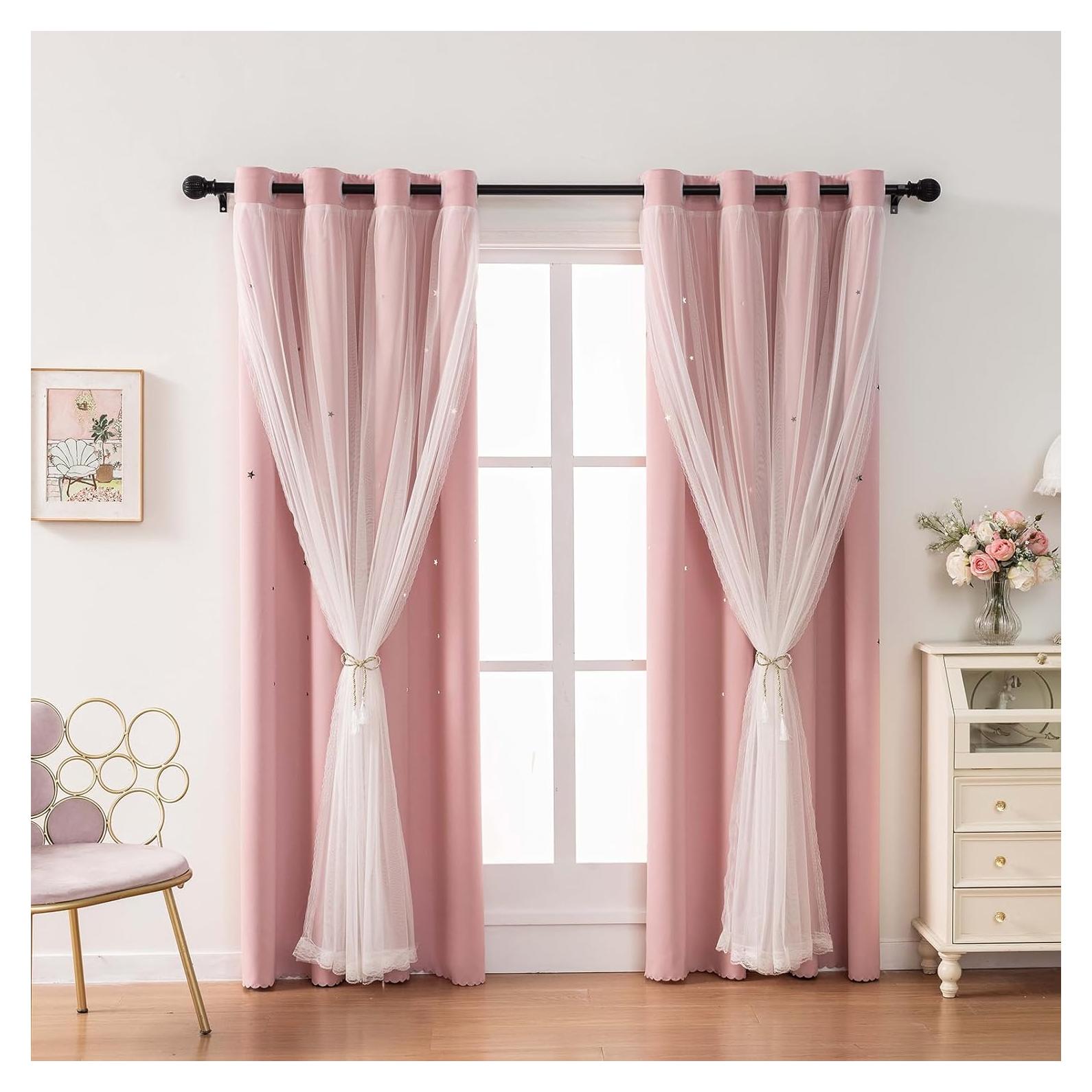 Cortinas Opacas Rosa Bebé LUGOTAL 2 Paneles 86x160 cm