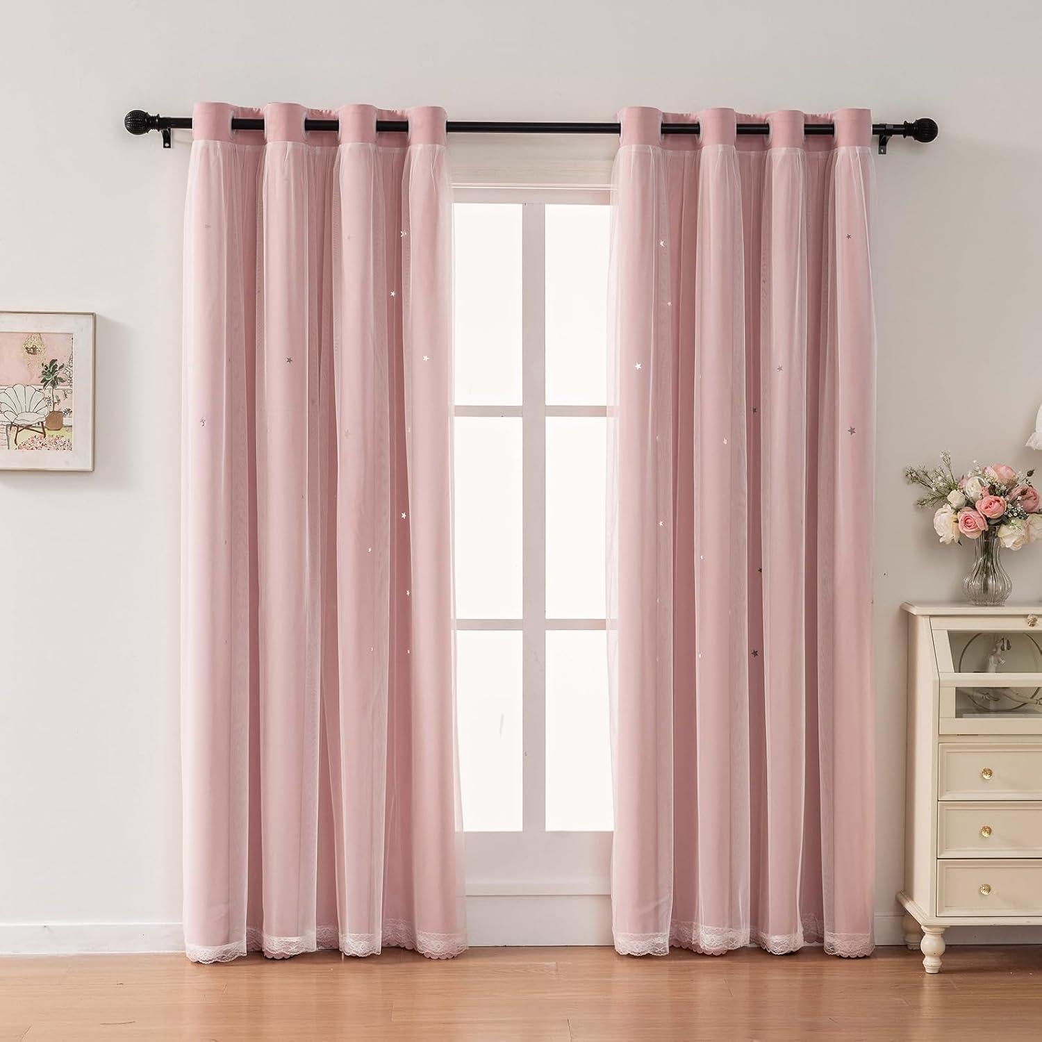 Cortinas Opacas Rosa Bebé LUGOTAL 2 Paneles 86x160 cm