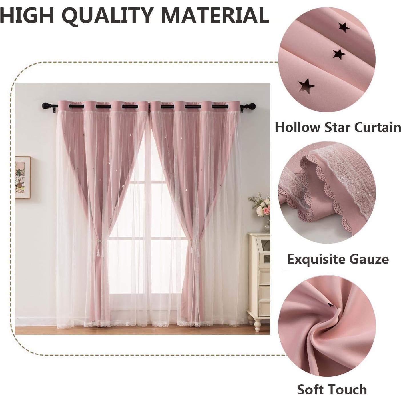 Cortinas Opacas Rosa Bebé LUGOTAL 2 Paneles 86x160 cm