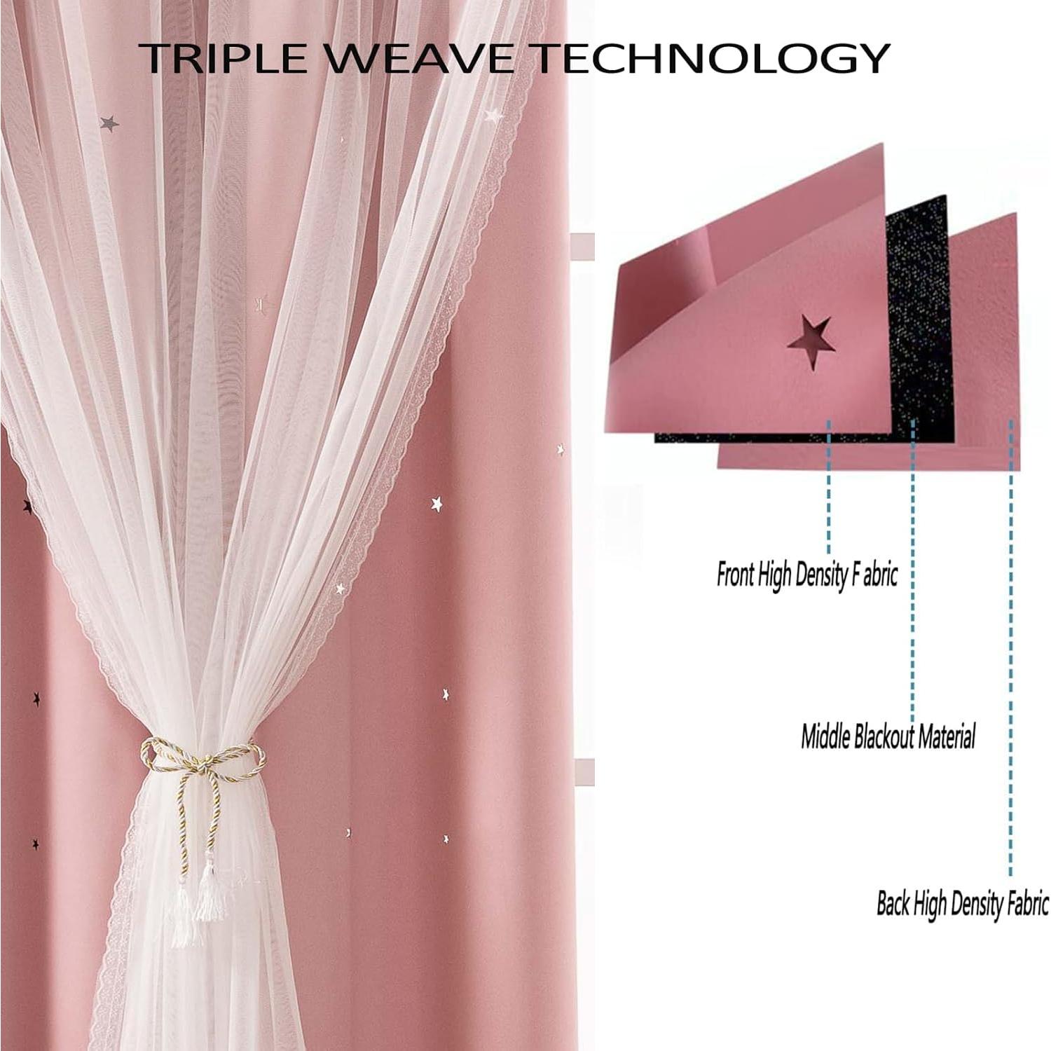 Cortinas Opacas Rosa Bebé LUGOTAL 2 Paneles 86x160 cm