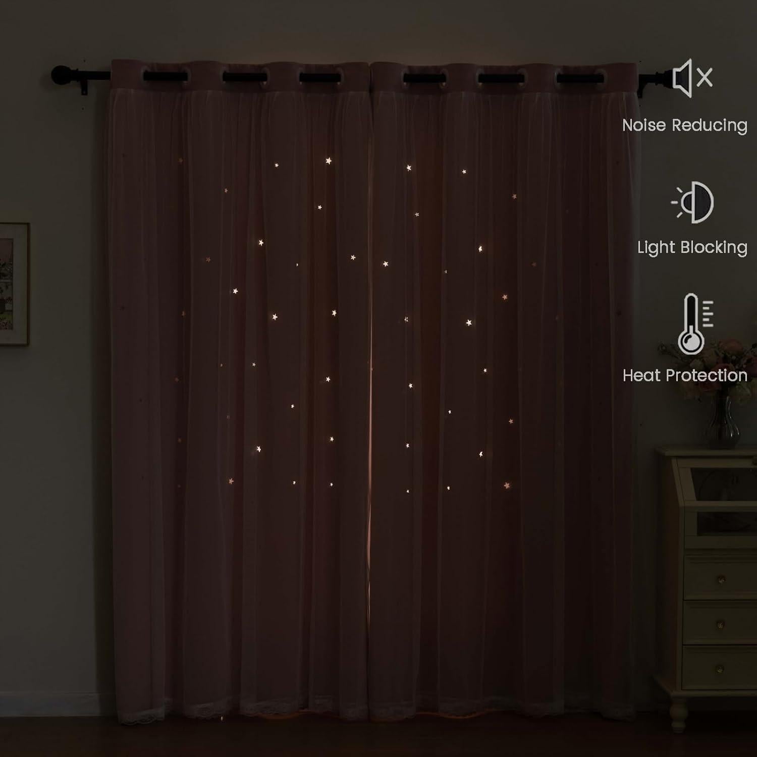 Cortinas Opacas Rosa Bebé LUGOTAL 2 Paneles 86x160 cm