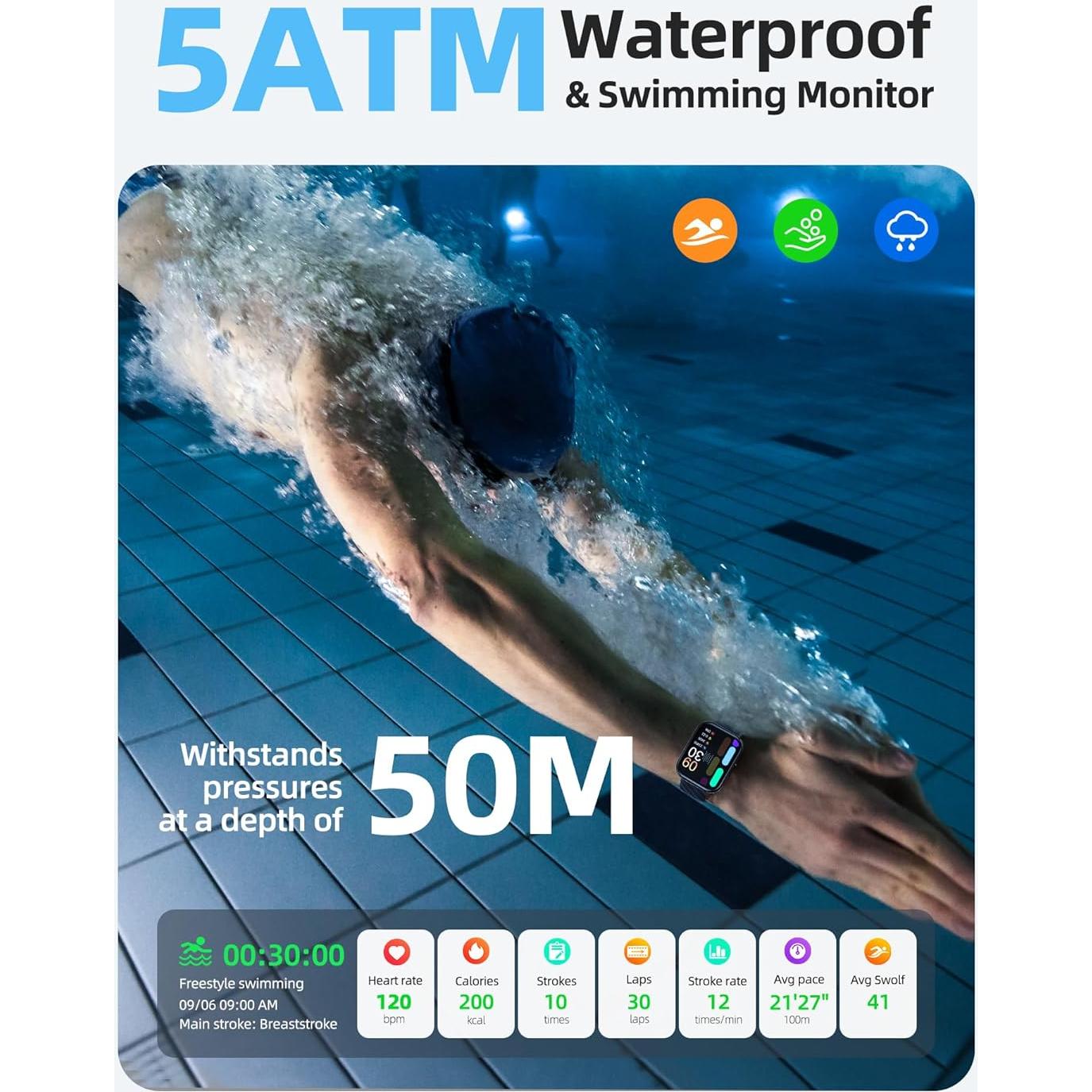 Reloj Inteligente Parsonver 5ATM Negro, 110 Modos Deportivos