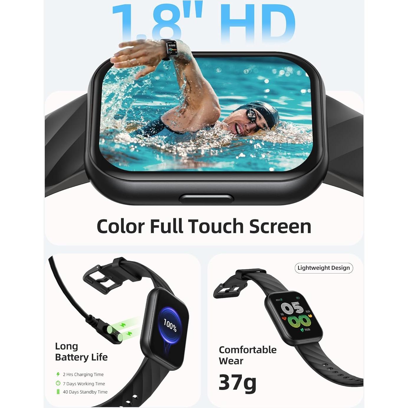 Reloj Inteligente Parsonver 5ATM Negro, 110 Modos Deportivos