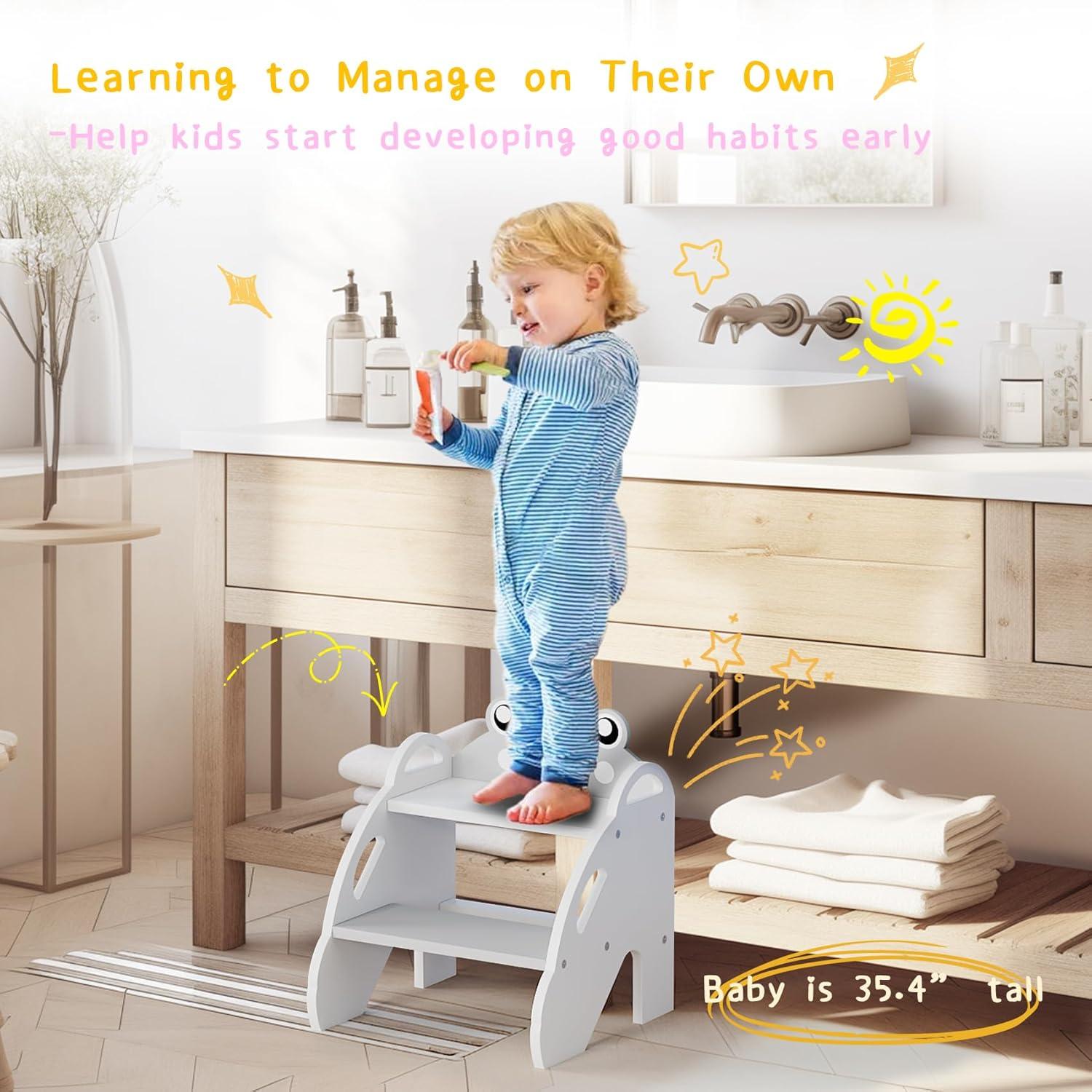 Taburete de Paso para Niños Ndahjahd 2 Pasos Madera Gris