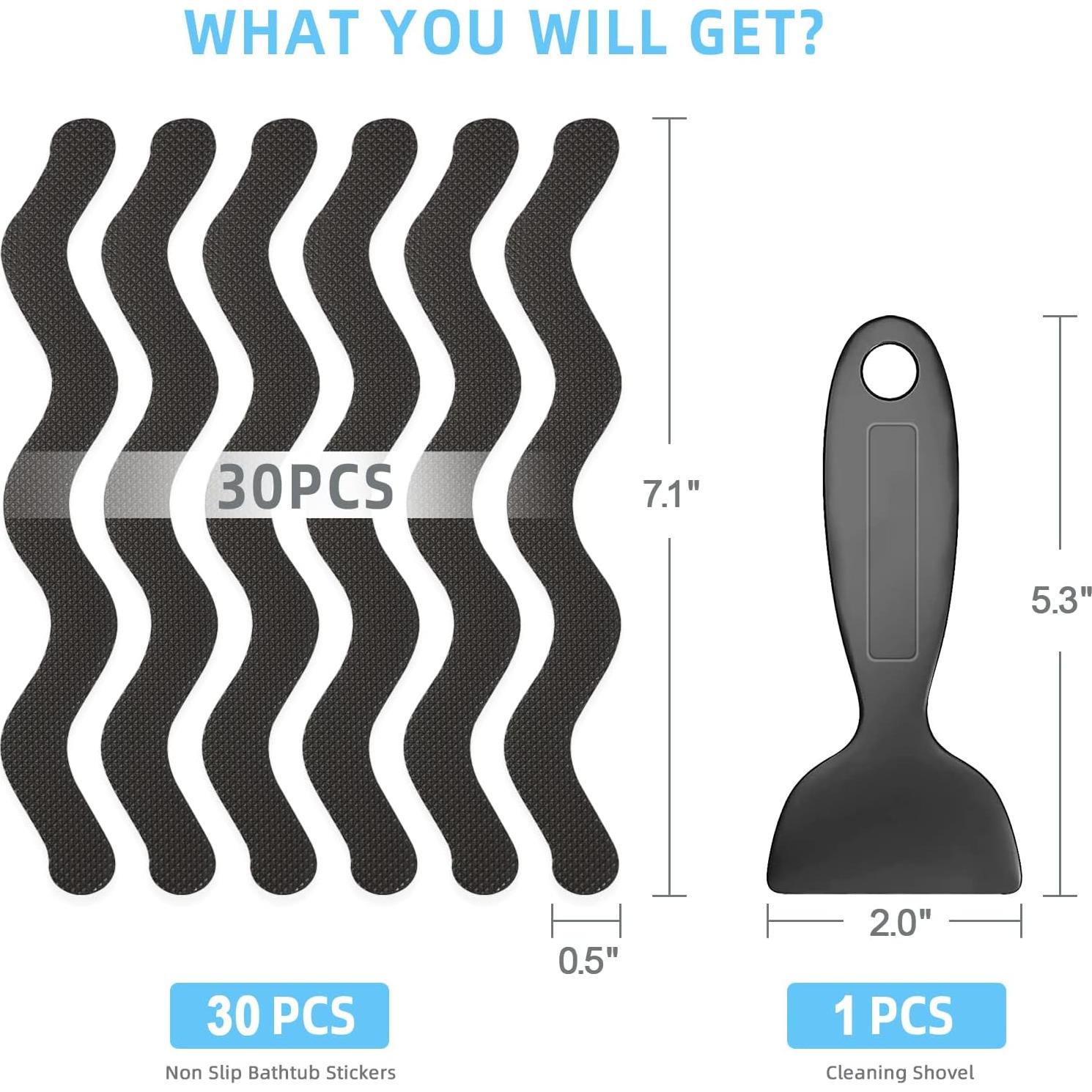 Juego de 30 Pegatinas Antideslizantes Kucucyle para Baño Negro