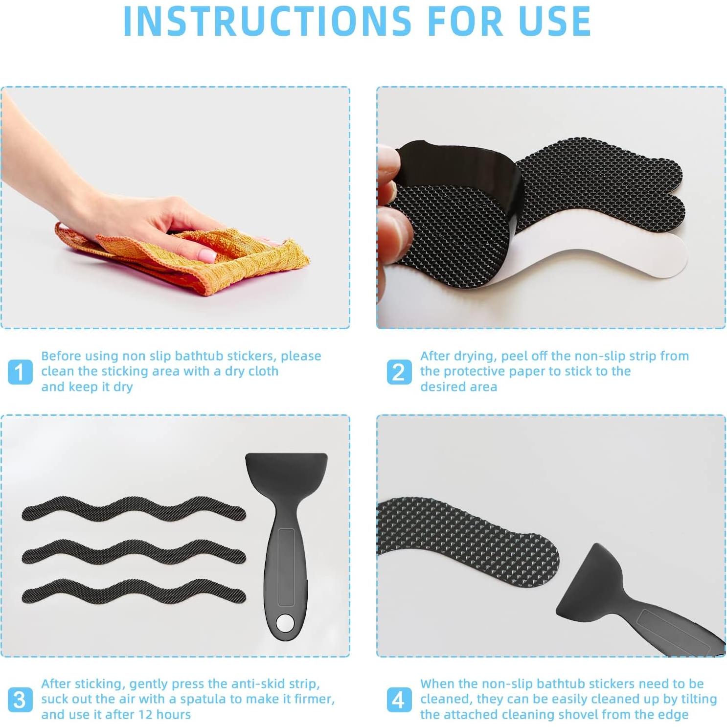 Juego de 30 Pegatinas Antideslizantes Kucucyle para Baño Negro