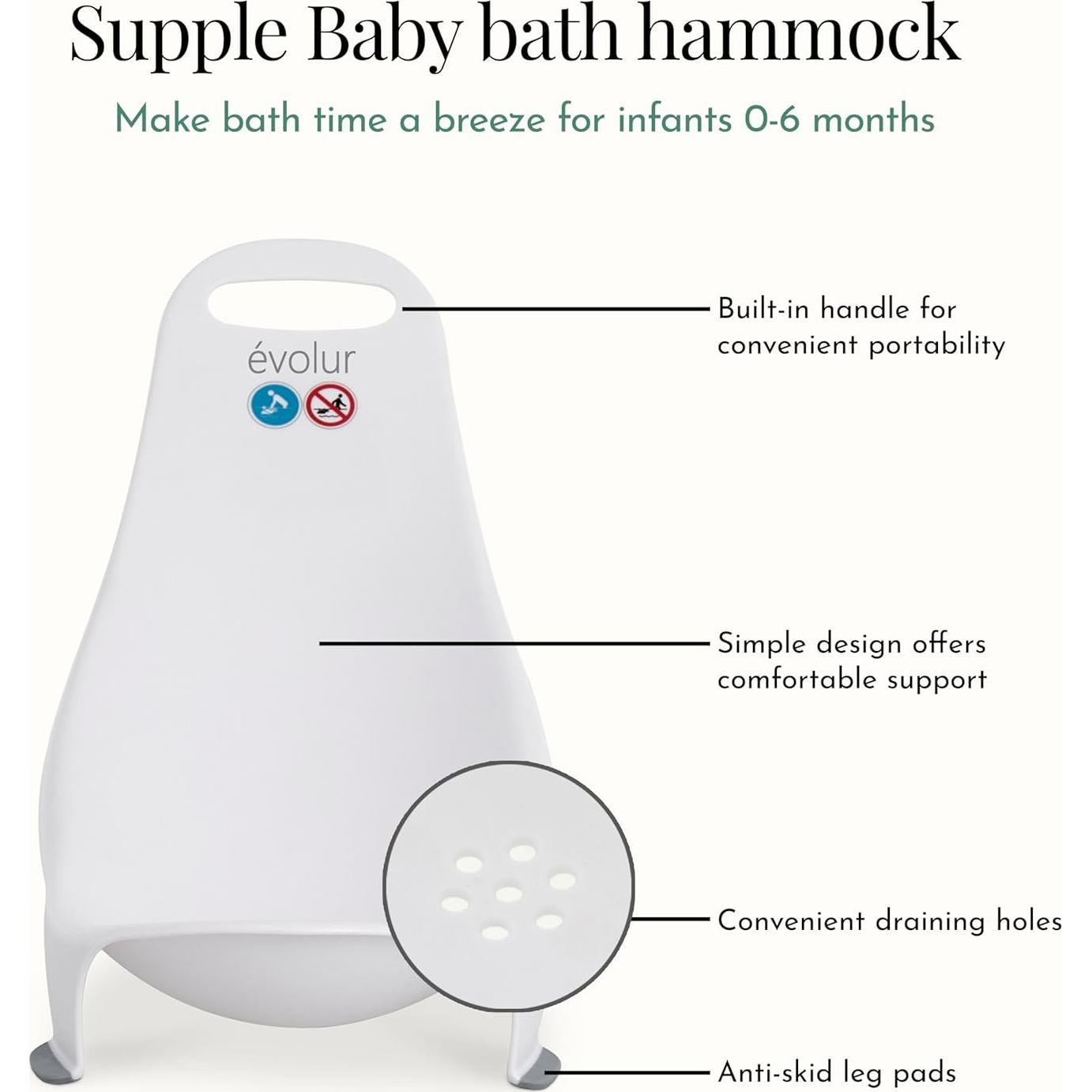 Hamaca de Baño Evolur Supple - Soporte Portátil para Bebés