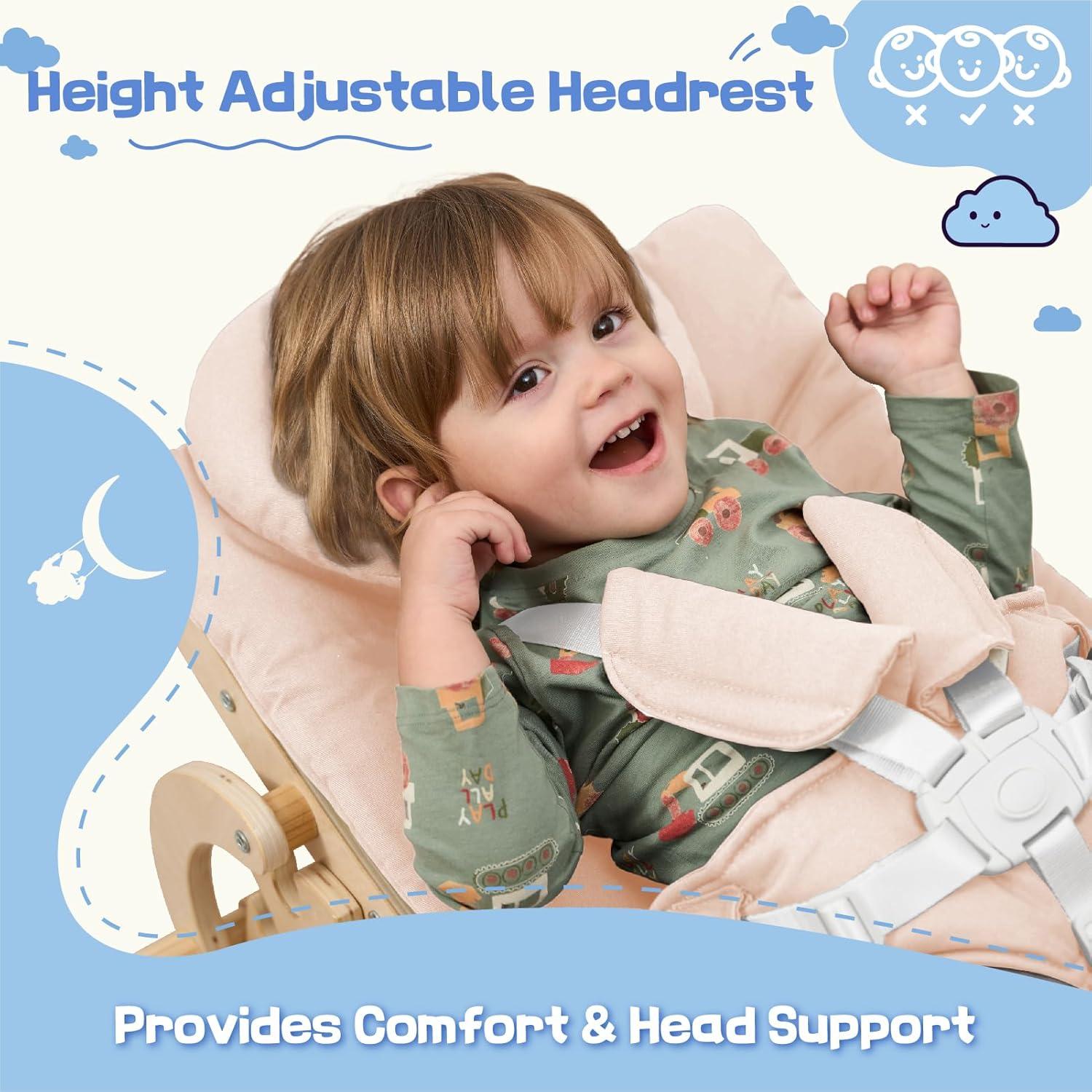 Silla Mecedora Ajustable para Bebés de Madera 3 en 1 Beige