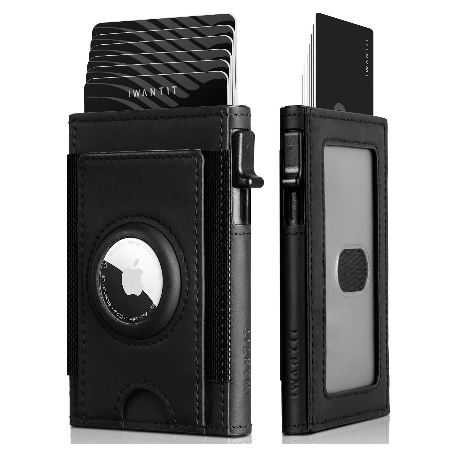 Billetera Minimalista IWANTIT para Hombres con Soporte AirTag Negro