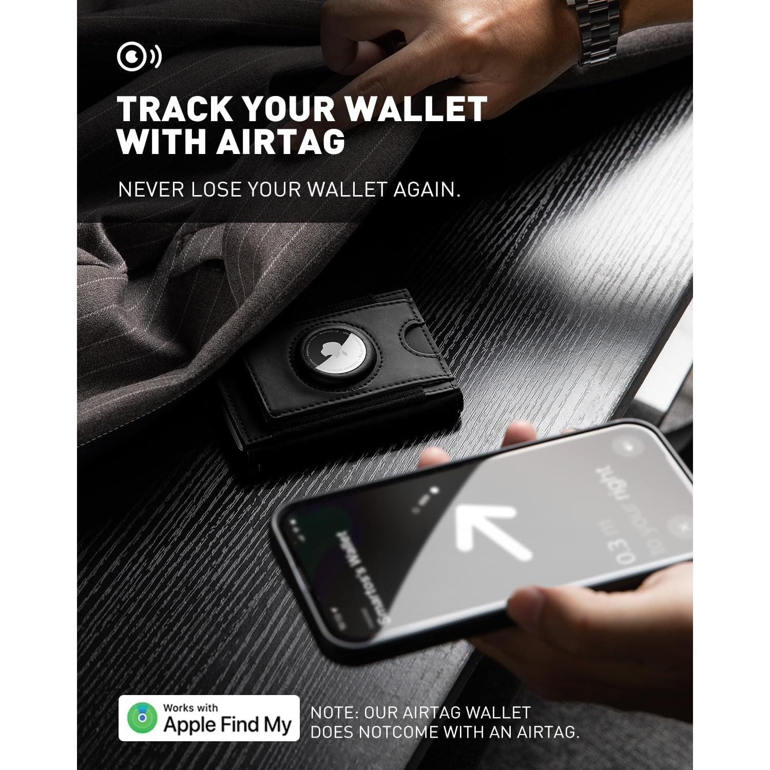 Billetera Minimalista IWANTIT para Hombres con Soporte AirTag Negro