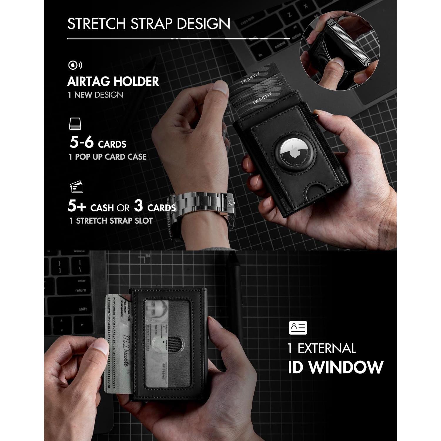 Billetera Minimalista IWANTIT para Hombres con Soporte AirTag Negro