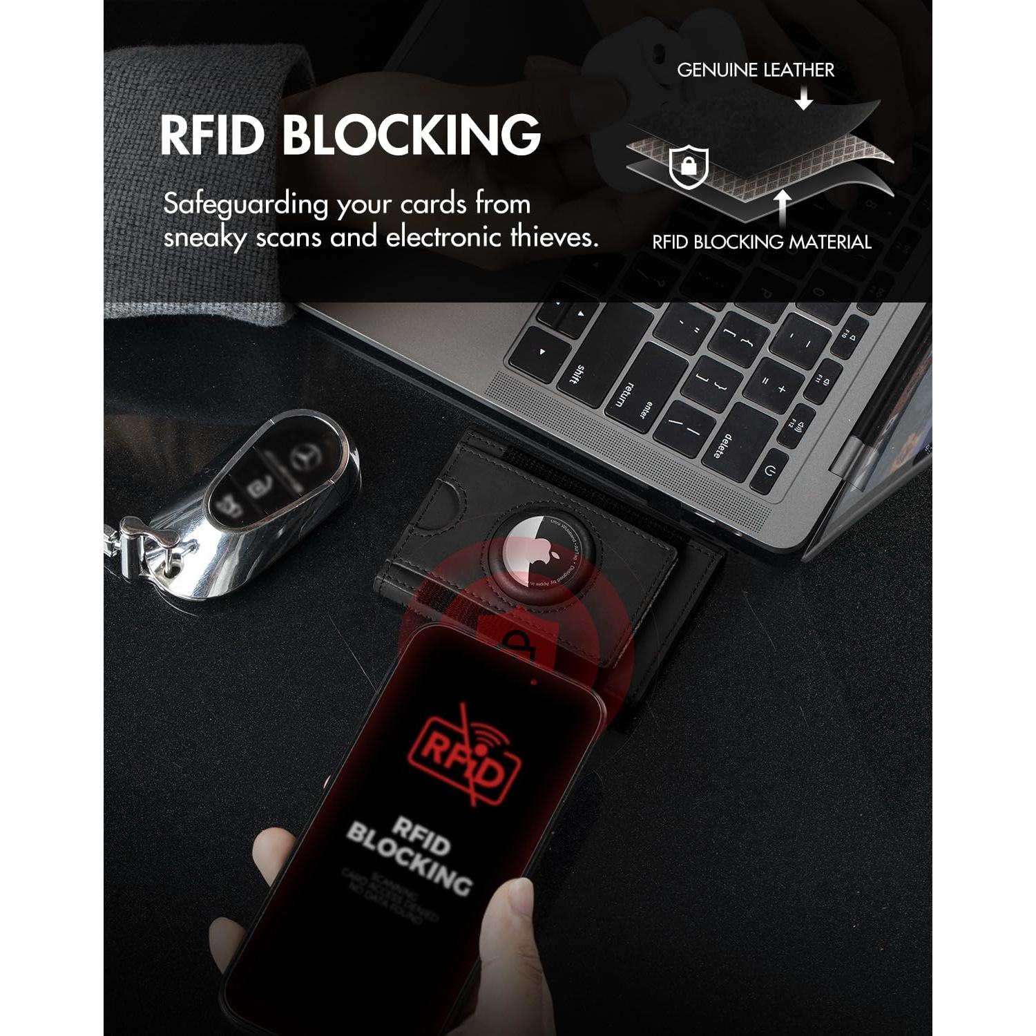 Billetera Minimalista IWANTIT para Hombres con Soporte AirTag Negro