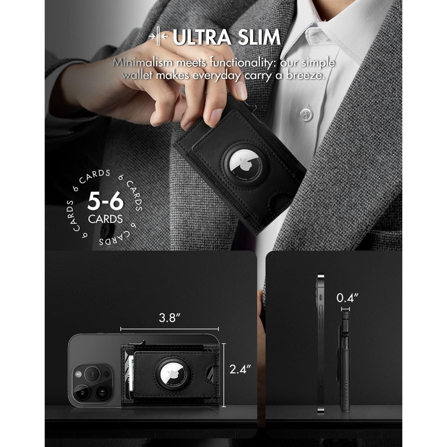 Billetera Minimalista IWANTIT para Hombres con Soporte AirTag Negro