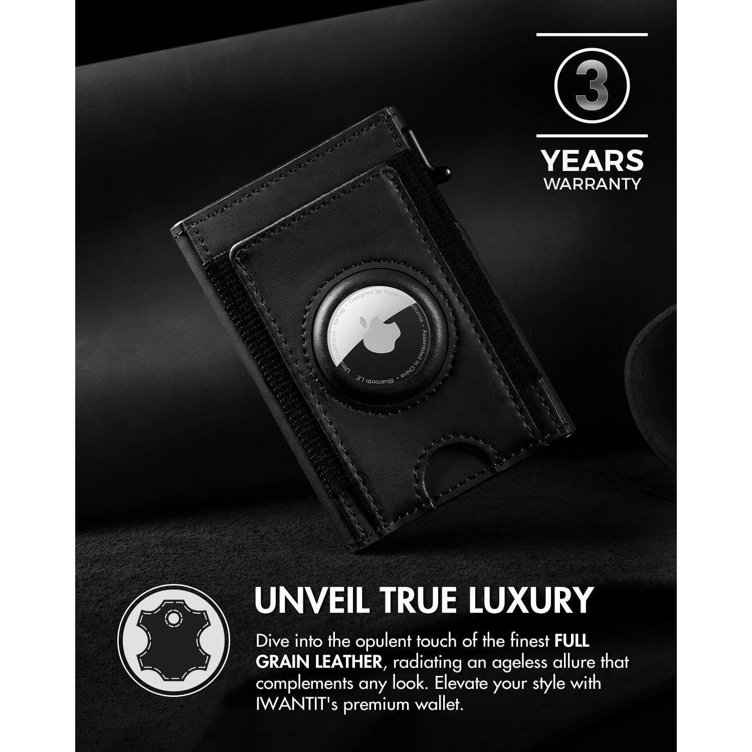 Billetera Minimalista IWANTIT para Hombres con Soporte AirTag Negro