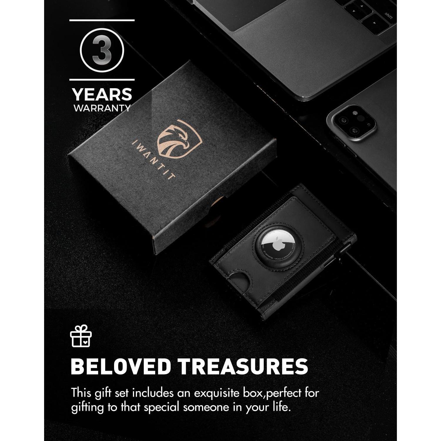 Billetera Minimalista IWANTIT para Hombres con Soporte AirTag Negro