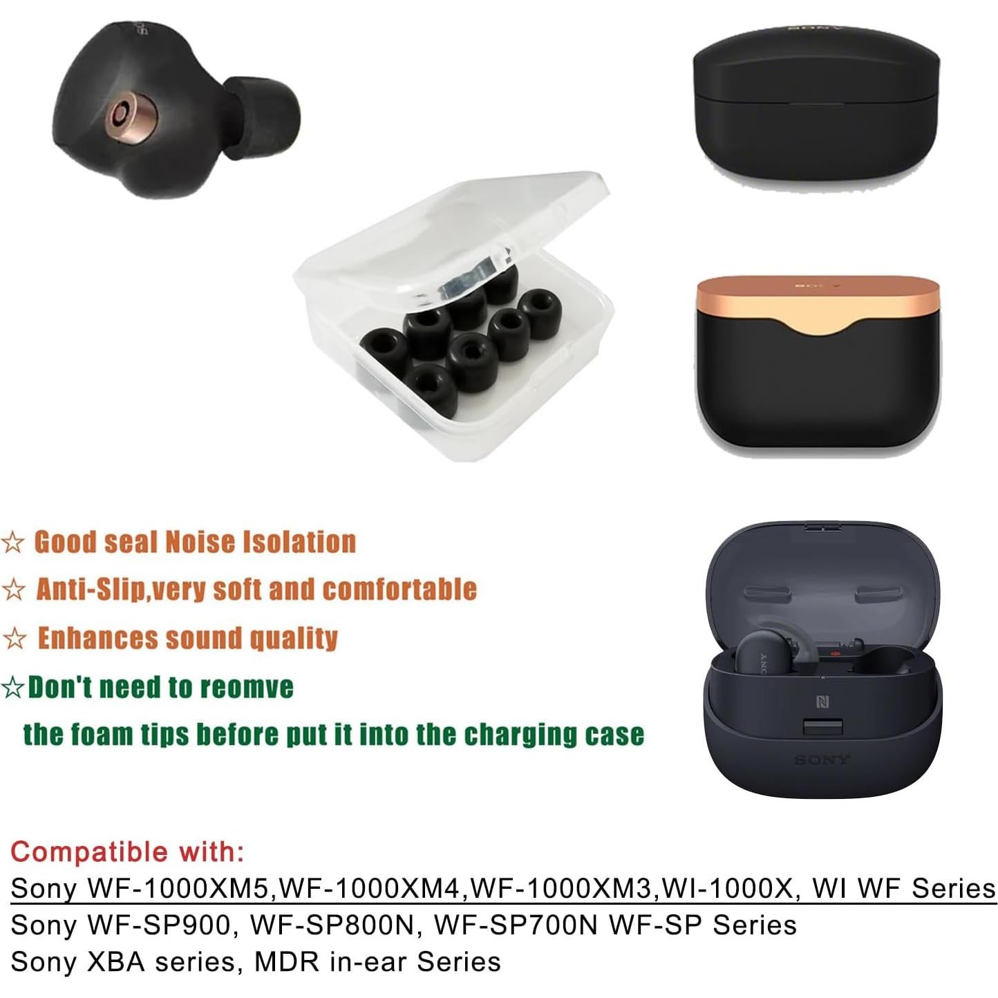 Puntas de Espuma de Memoria Luckvan para Auriculares Sony WF-1000XM4/5 - 4 Pares Negro