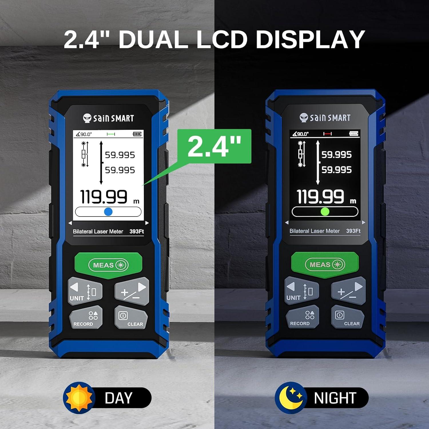 Medidor de Distancia Láser Doble SainSmart BLM-393G 120m Verde