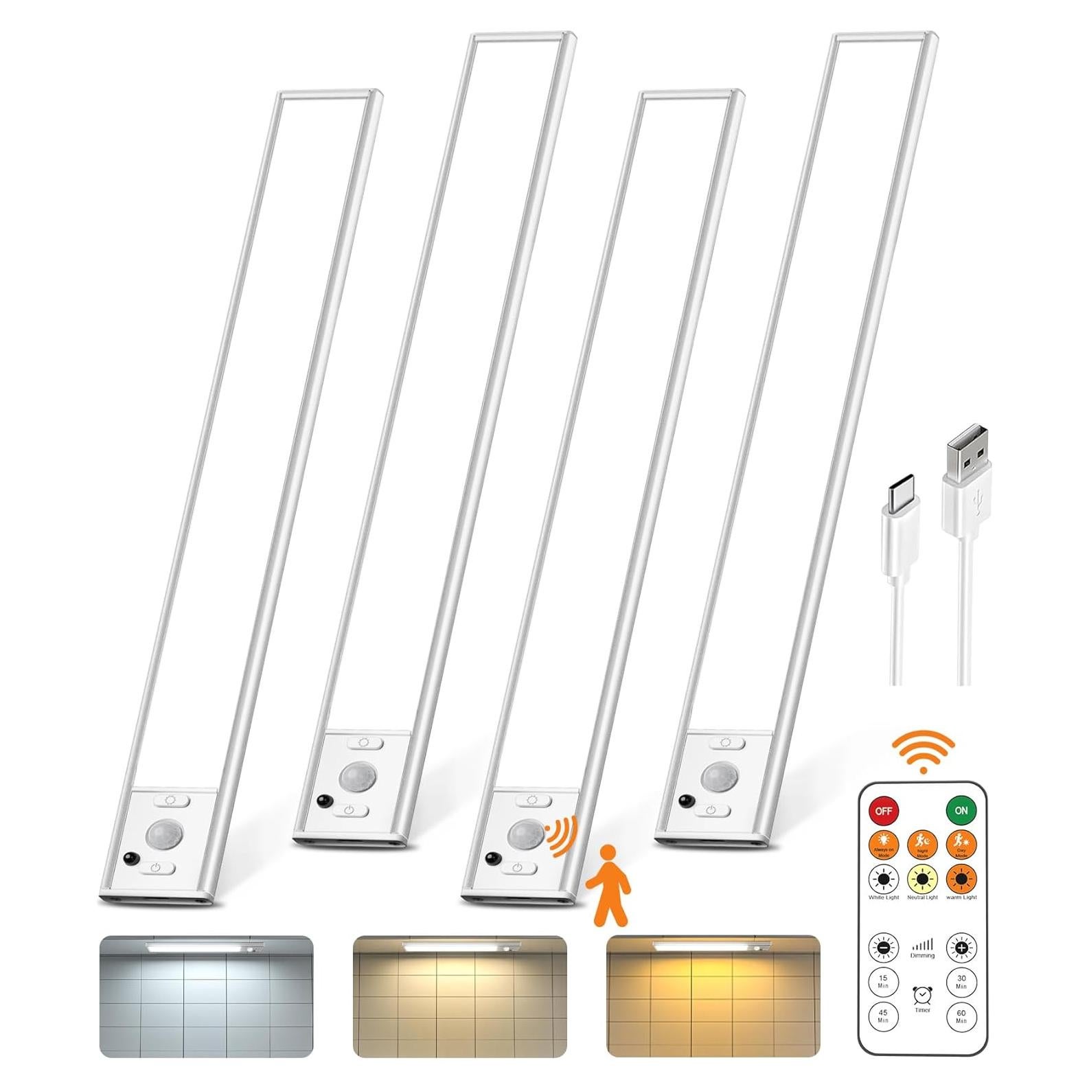 Iluminación Bajo Gabinete LENOMA 4 Piezas LED Recargable USB