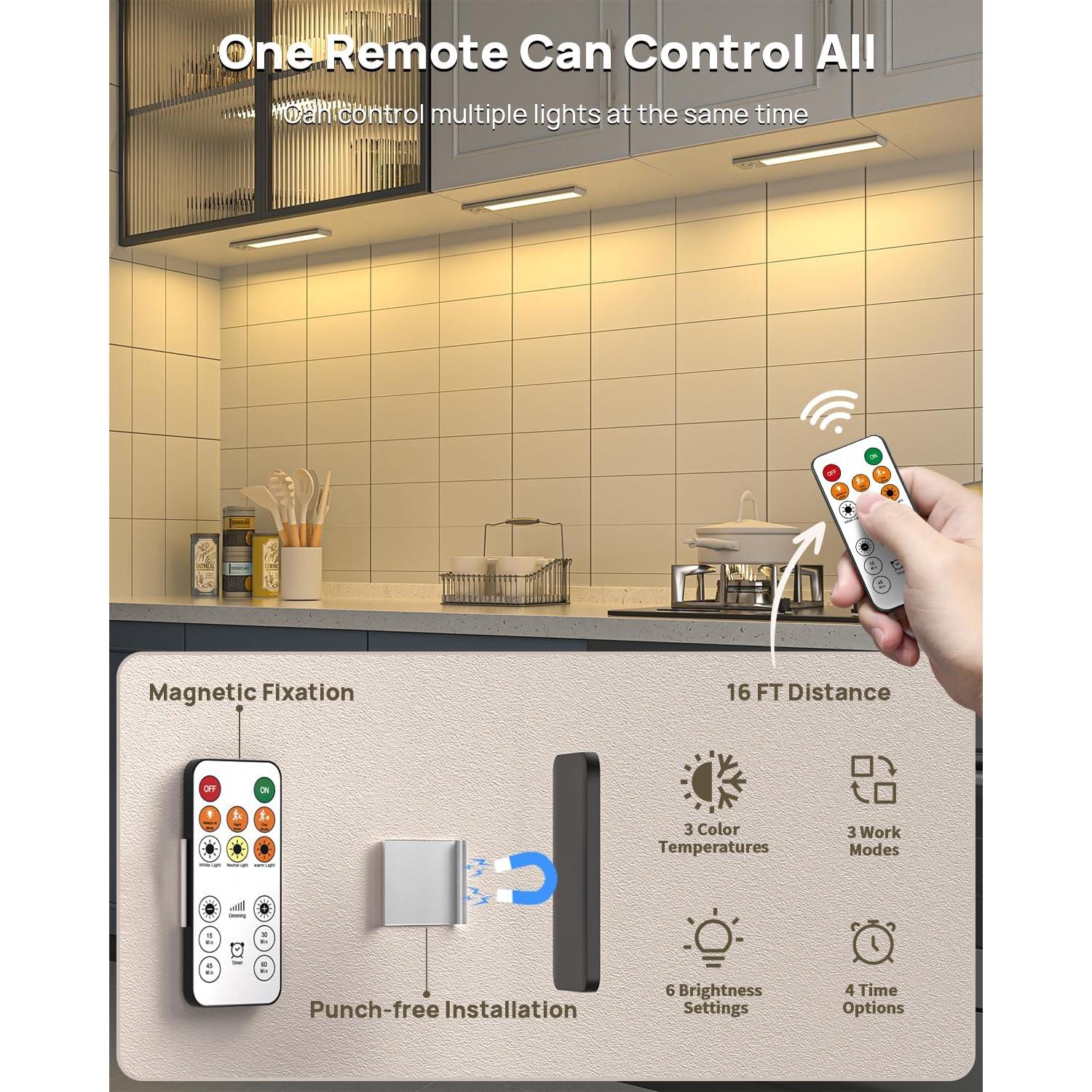 Iluminación Bajo Gabinete LENOMA 4 Piezas LED Recargable USB