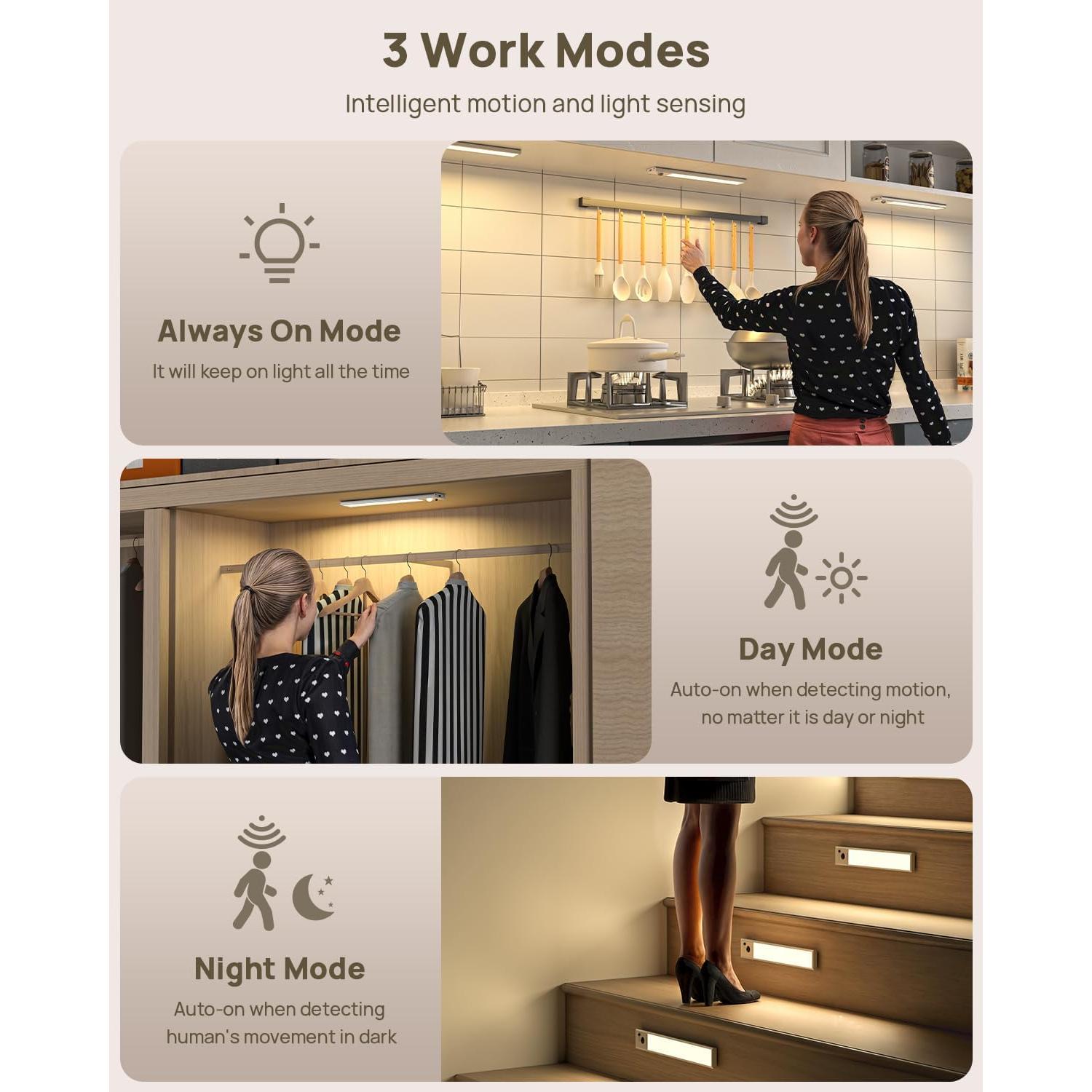 Iluminación Bajo Gabinete LENOMA 4 Piezas LED Recargable USB