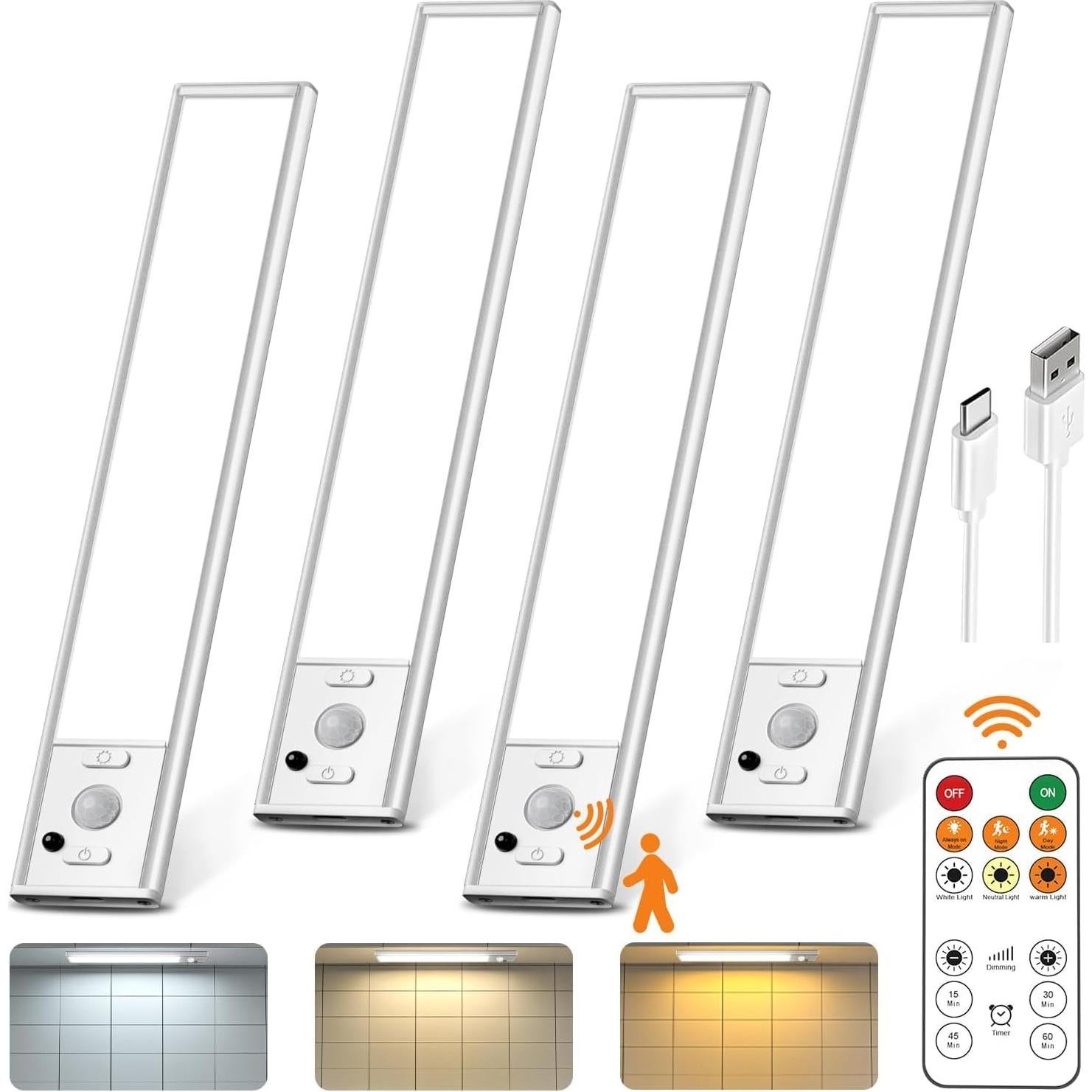 Iluminación Bajo Gabinete LENOMA 4 Piezas LED Recargable USB