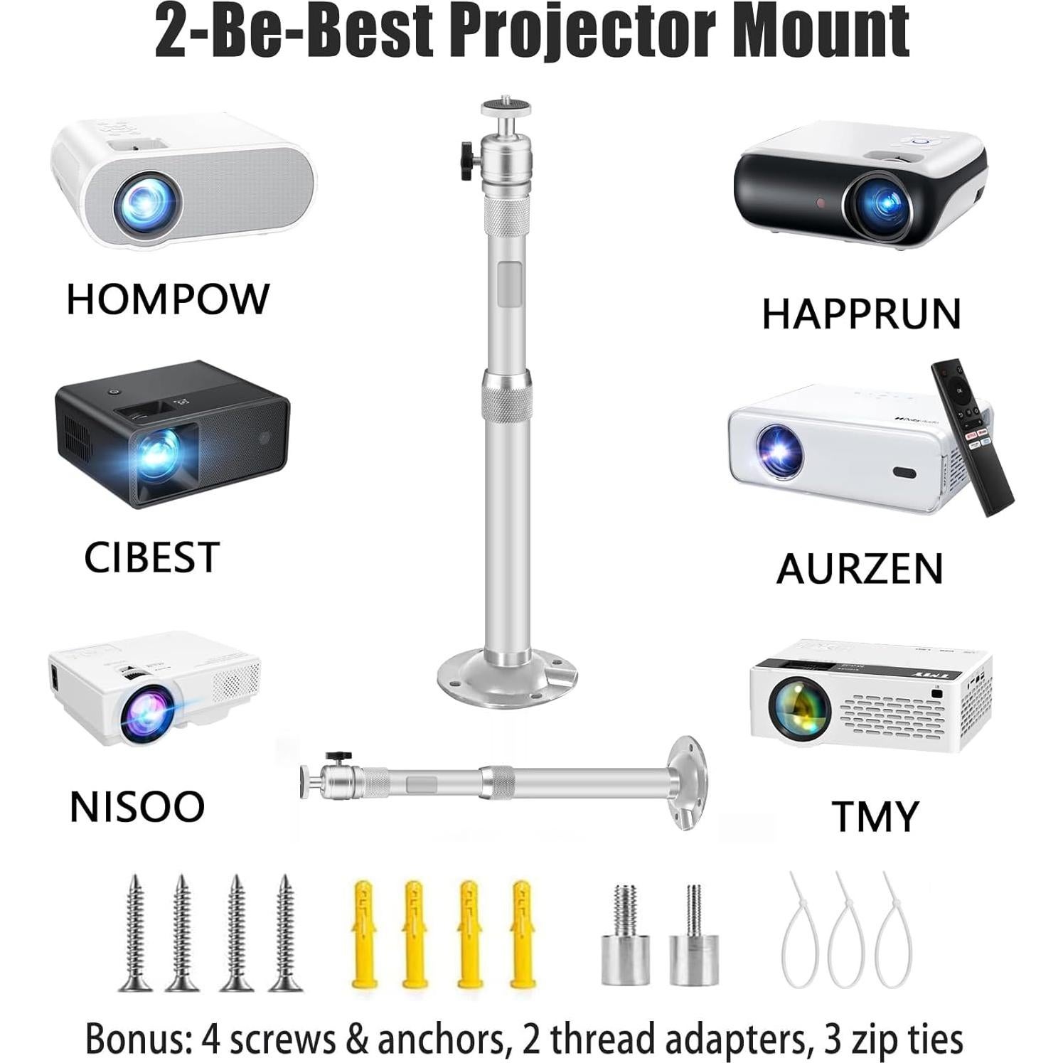 Soporte de Proyector de Techo Ajustable 2-Be-Best Plata 41-65cm