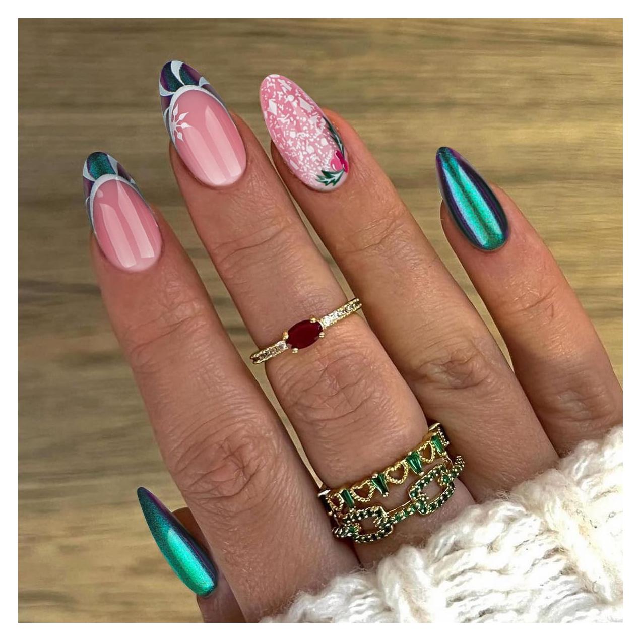 24 Uñas Postizas Cortas Almendras YEFIUO Rosadas Brillantes