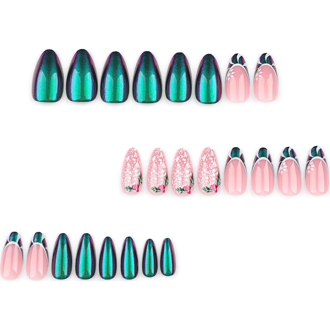 24 Uñas Postizas Cortas Almendras YEFIUO Rosadas Brillantes