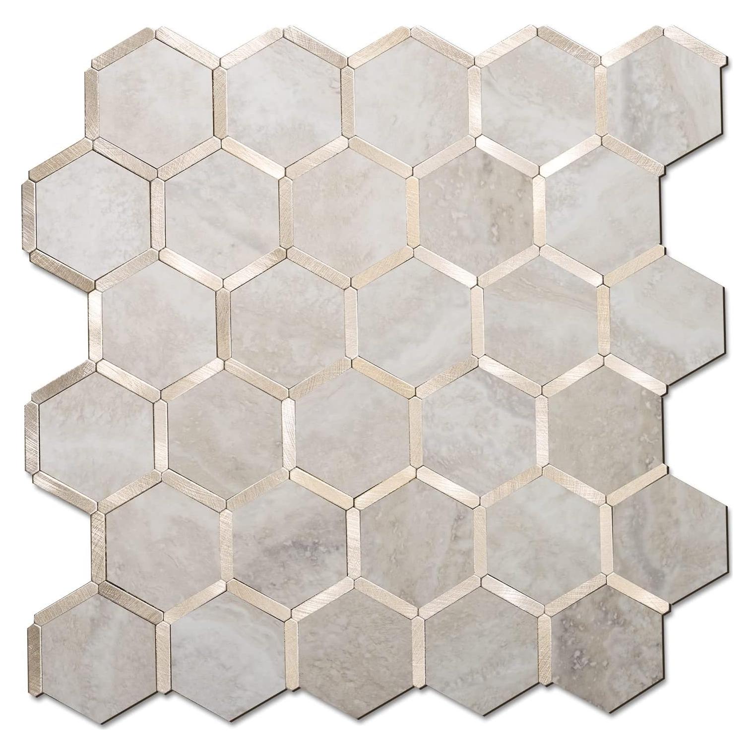 Azulejo Hexagonal Autoadhesivo STICKGOO 29.5x29.5cm Beige Metal