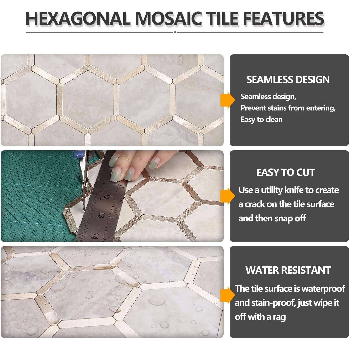 Azulejo Hexagonal Autoadhesivo STICKGOO 29.5x29.5cm Beige Metal