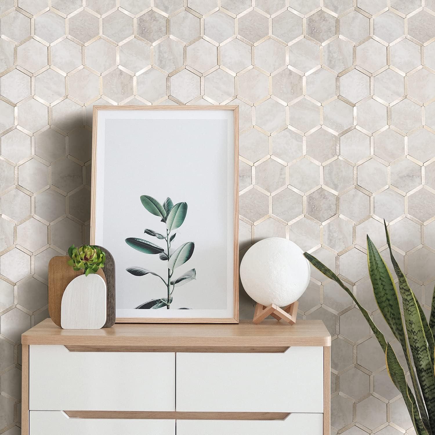 Azulejo Hexagonal Autoadhesivo STICKGOO 29.5x29.5cm Beige Metal