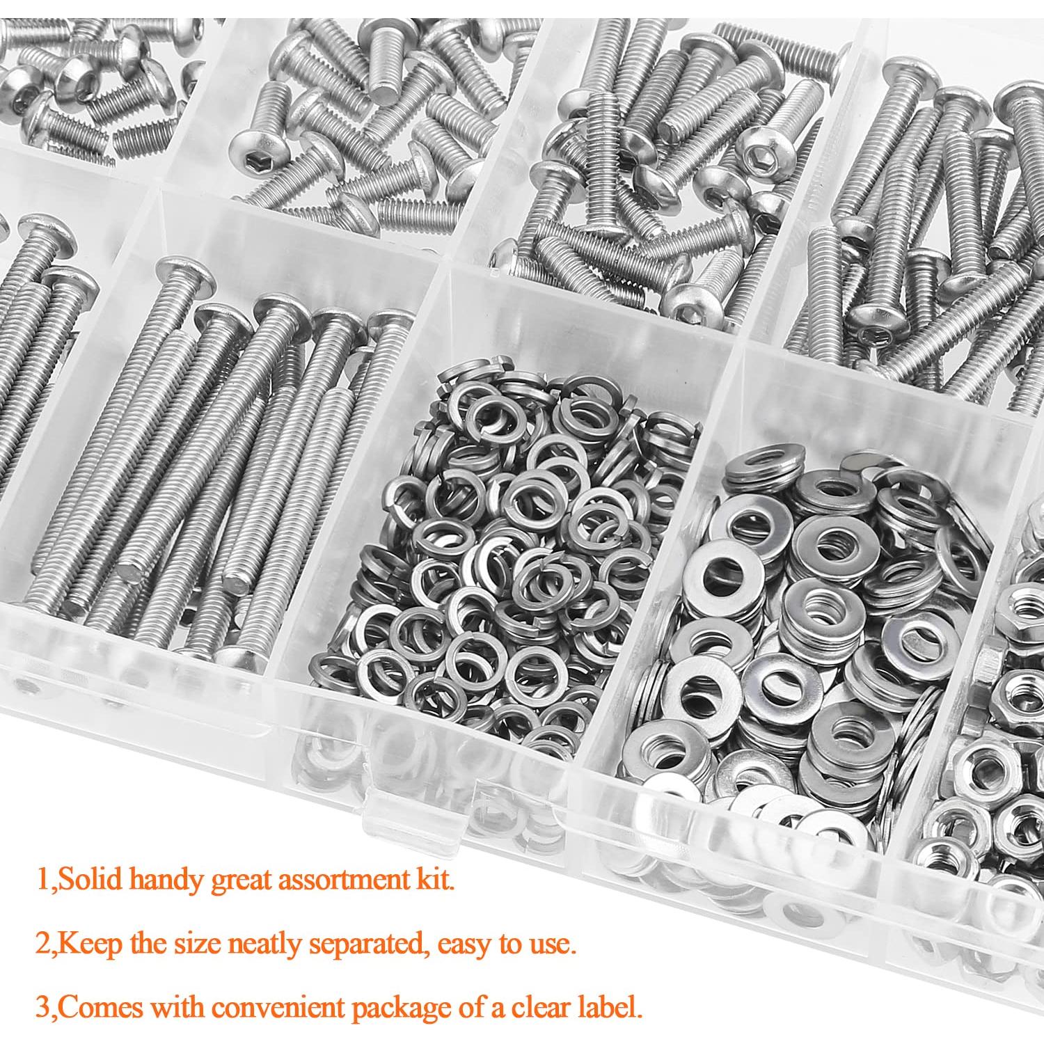 Kit 540 Piezas Tornillos M3 Acero Inoxidable 304 Cabeza Botón