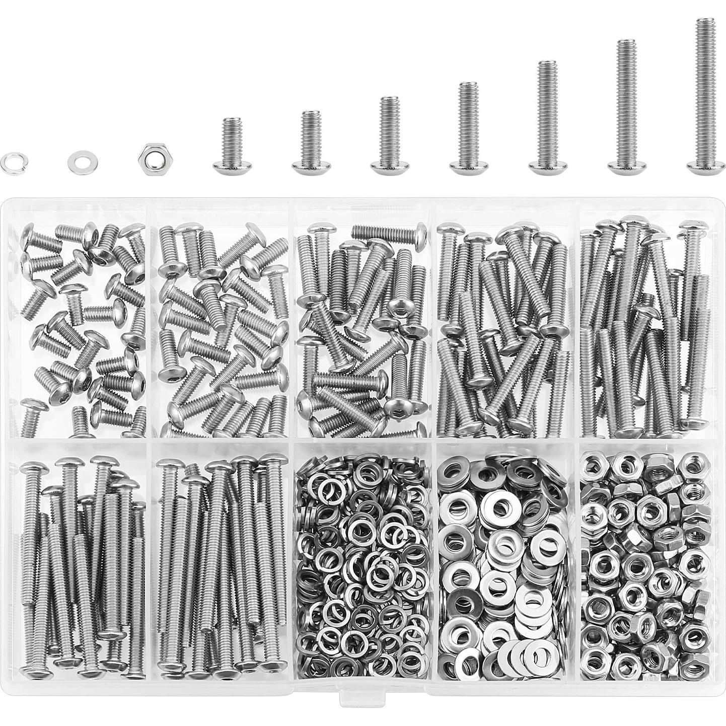 Kit 540 Piezas Tornillos M3 Acero Inoxidable 304 Cabeza Botón