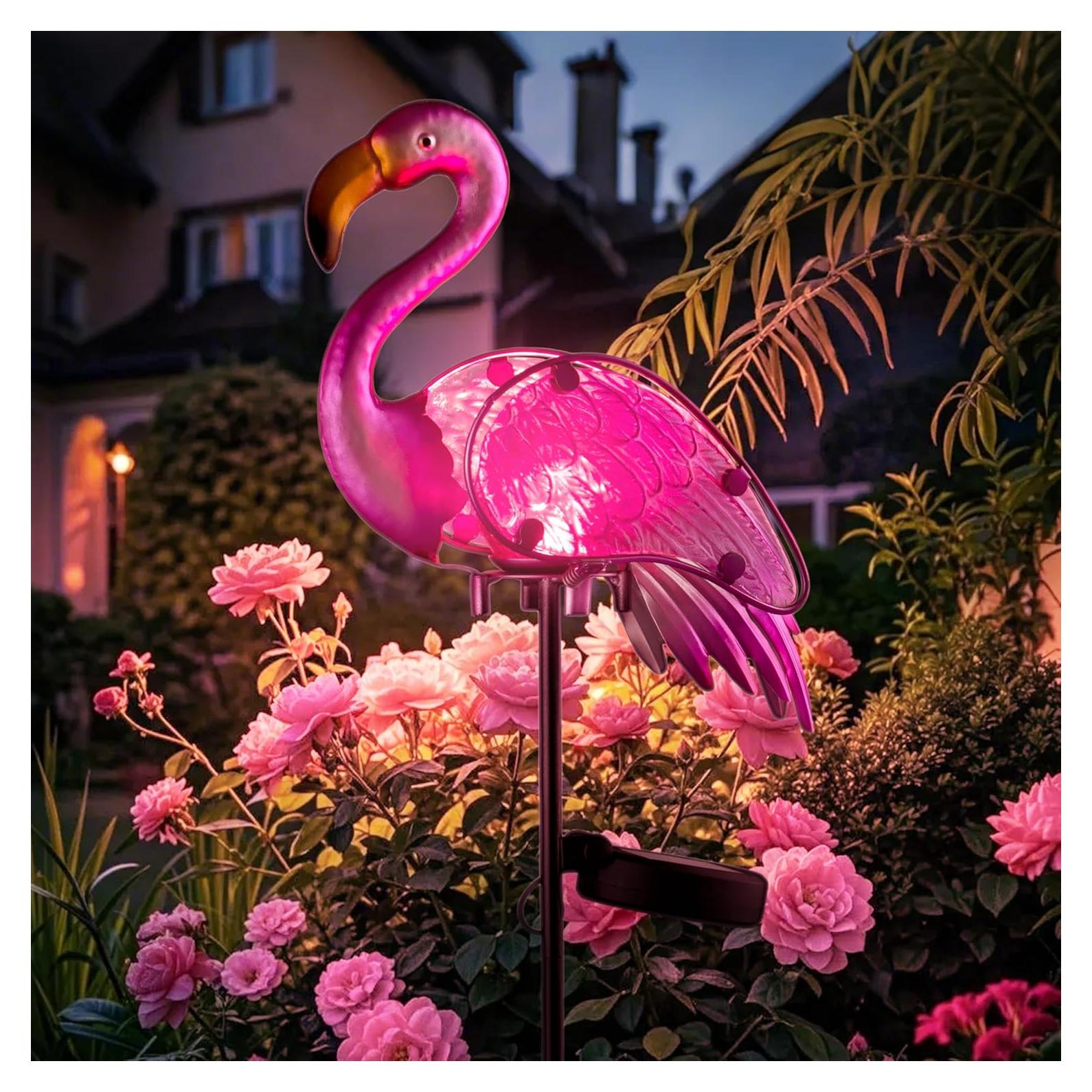 Garden Solar Lights,Pink Flamingos for Yard Art Decor,Flamingo Gifts for Women,Solar Metal Flamingo Lights Outdoor,Solar Powered Statues for Garden Yard Decor