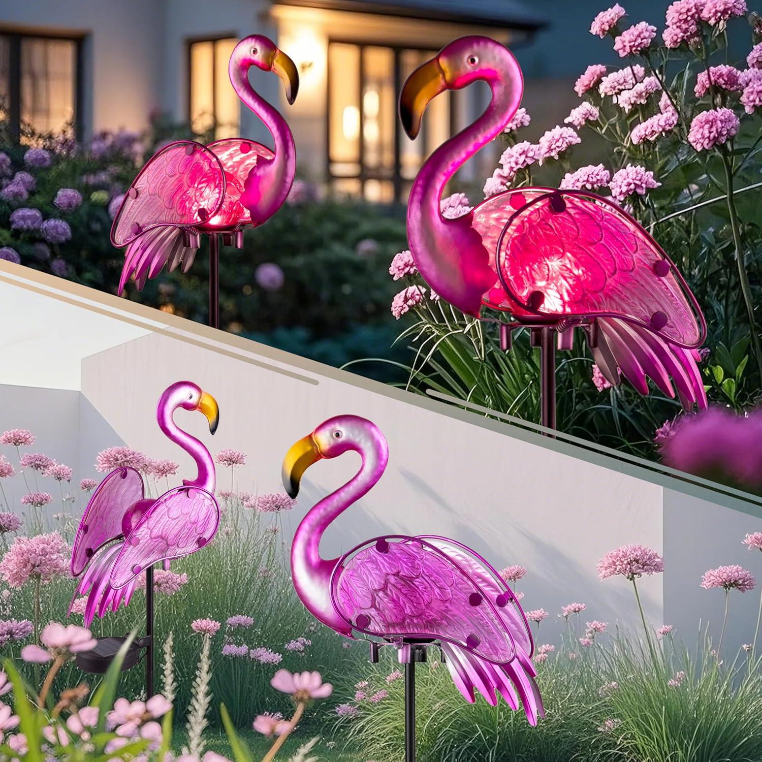 Garden Solar Lights,Pink Flamingos for Yard Art Decor,Flamingo Gifts for Women,Solar Metal Flamingo Lights Outdoor,Solar Powered Statues for Garden Yard Decor