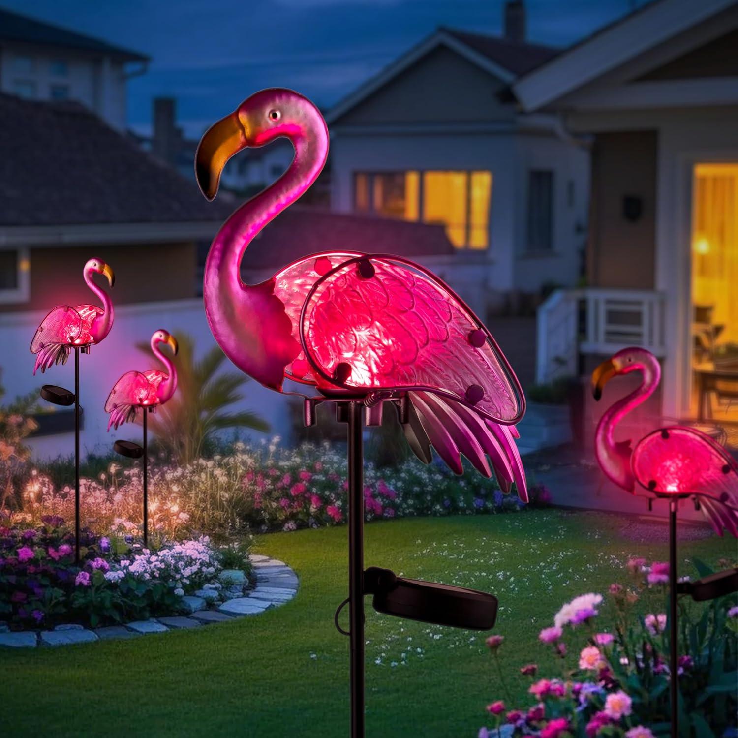 Garden Solar Lights,Pink Flamingos for Yard Art Decor,Flamingo Gifts for Women,Solar Metal Flamingo Lights Outdoor,Solar Powered Statues for Garden Yard Decor