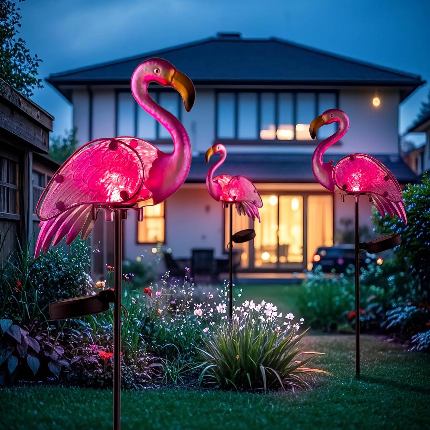 Garden Solar Lights,Pink Flamingos for Yard Art Decor,Flamingo Gifts for Women,Solar Metal Flamingo Lights Outdoor,Solar Powered Statues for Garden Yard Decor